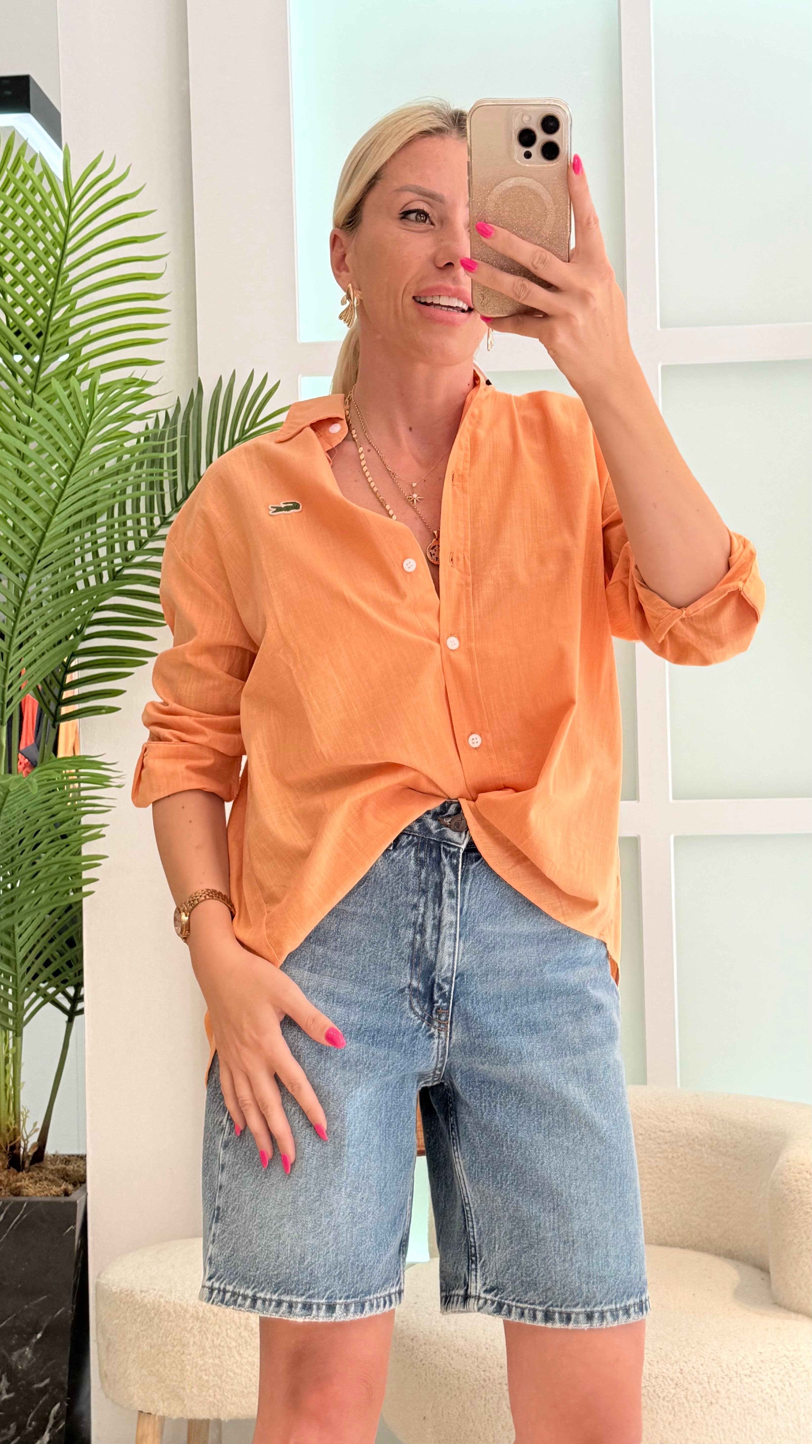 TRUE KETEN TURUNCU GÖMLEK 