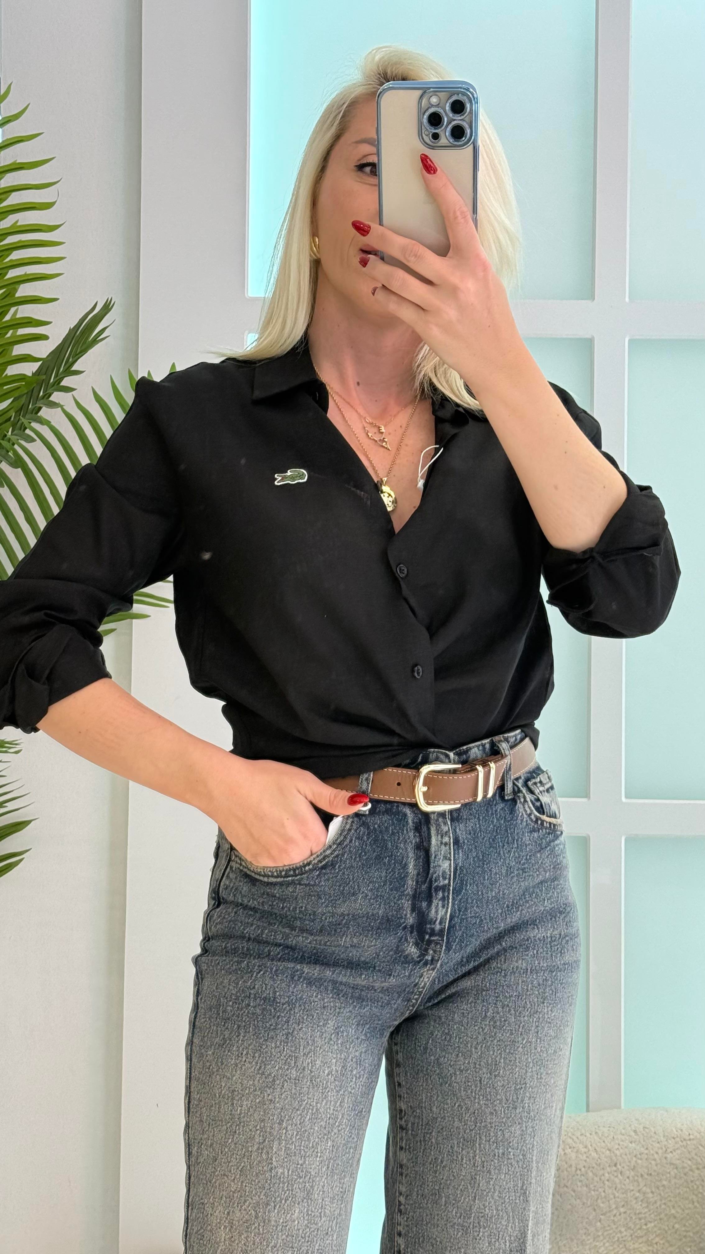 True Siyah Keten Gömlek