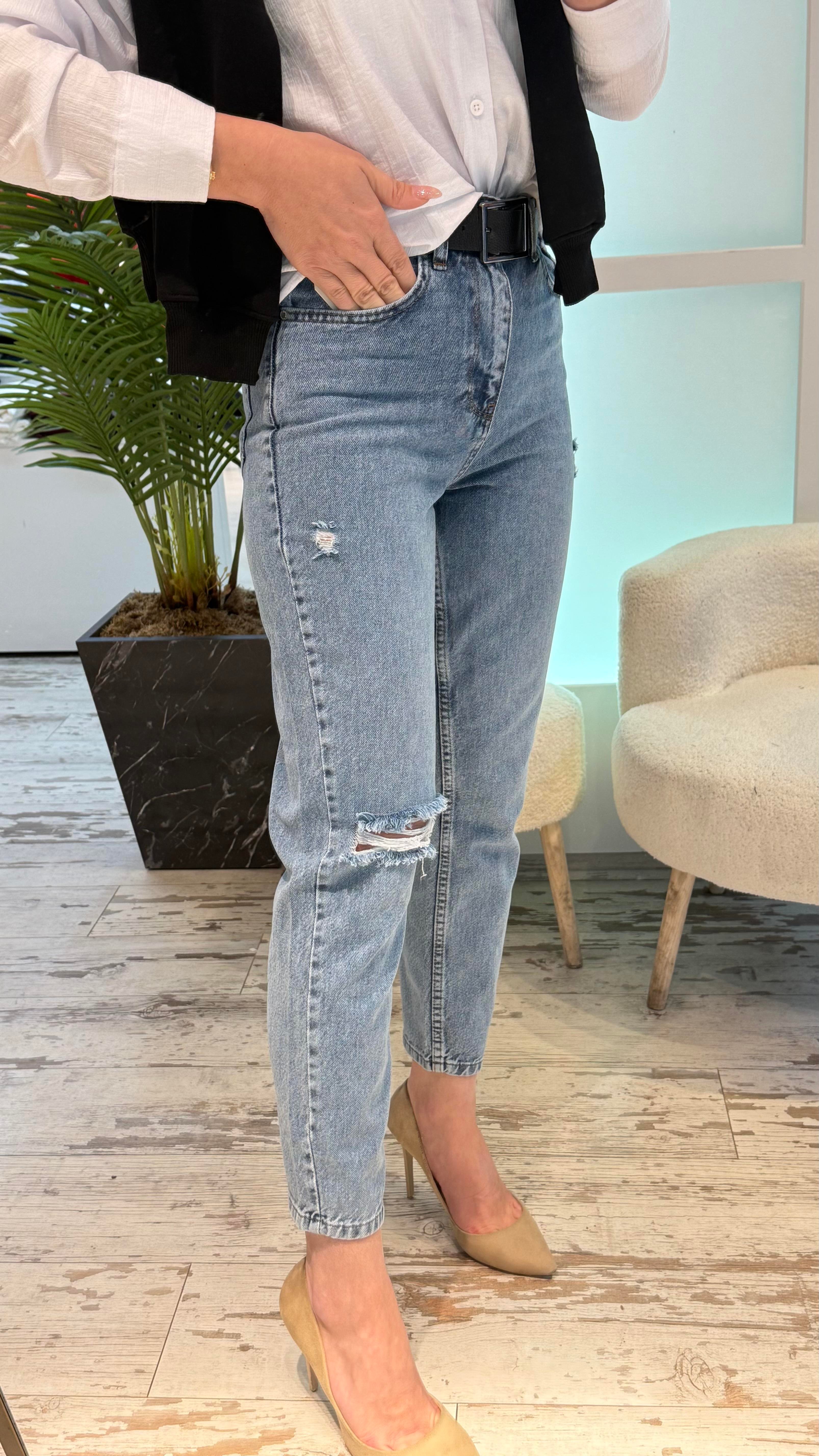 TWEED KEMERLİ YIRTIK JEAN
