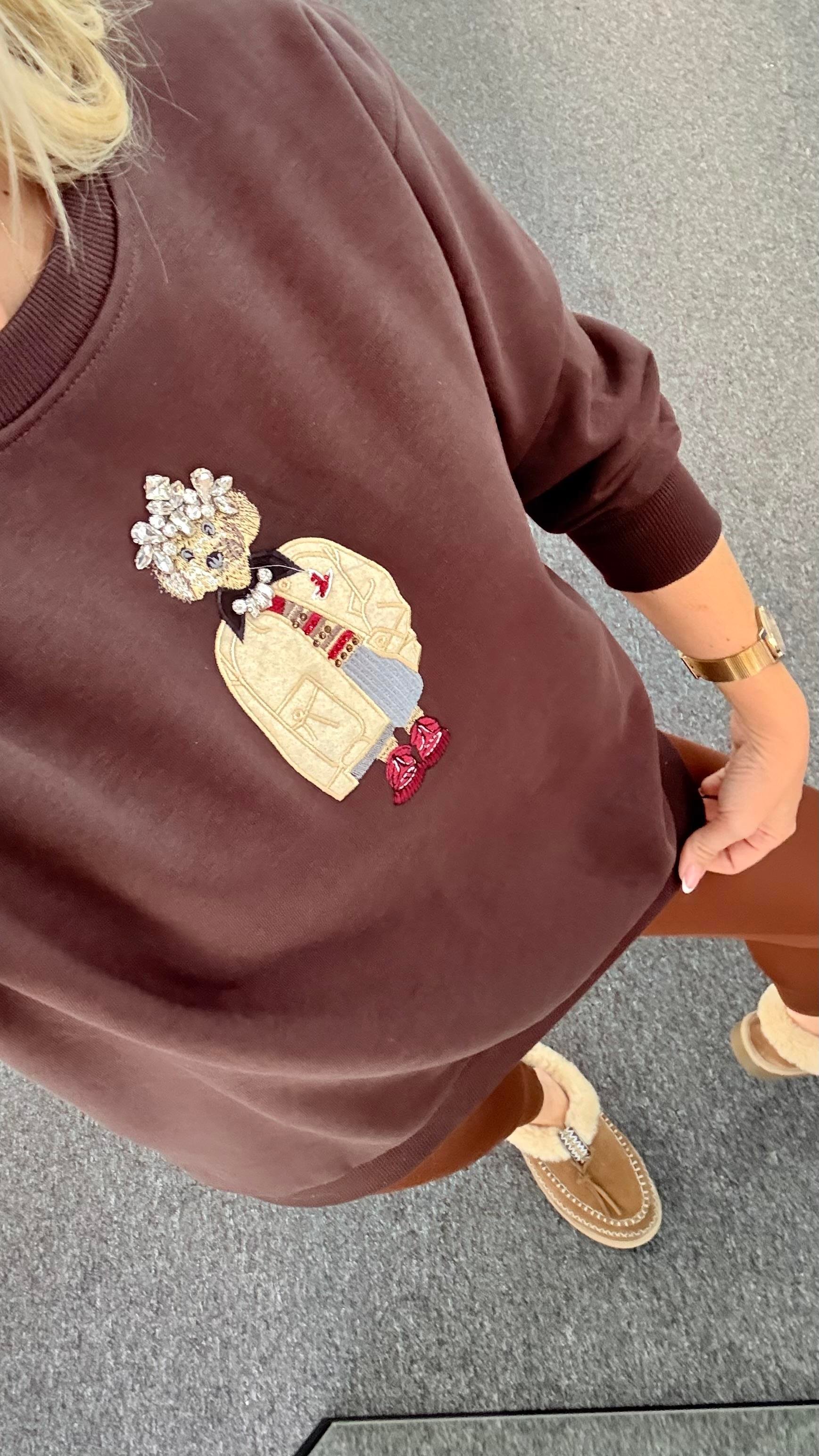 WONS AYICIK İŞLEMELİ KAHVERENGİ SWEATSHIRT