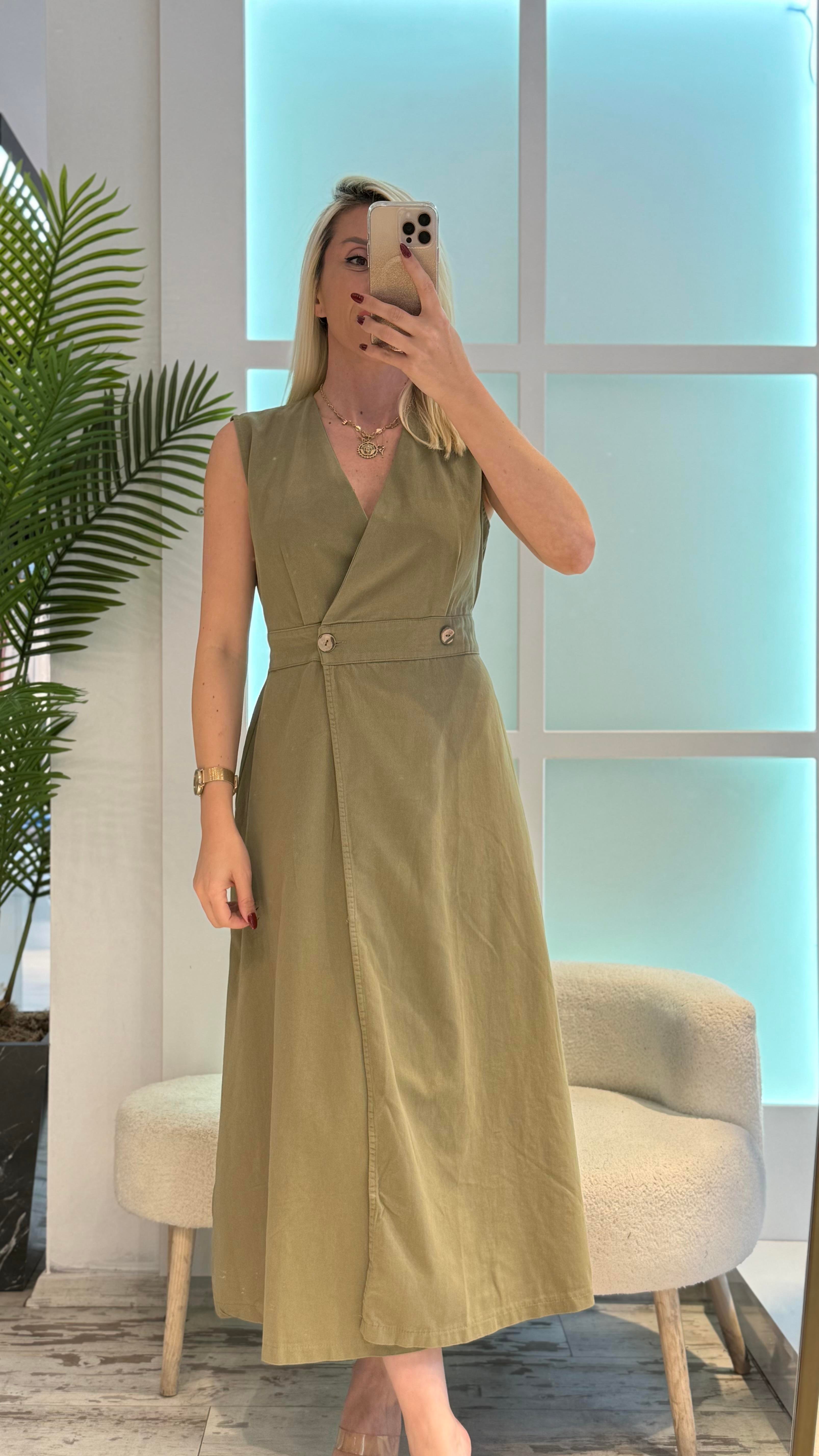 YEŞİL GABARDİN ELBİSE