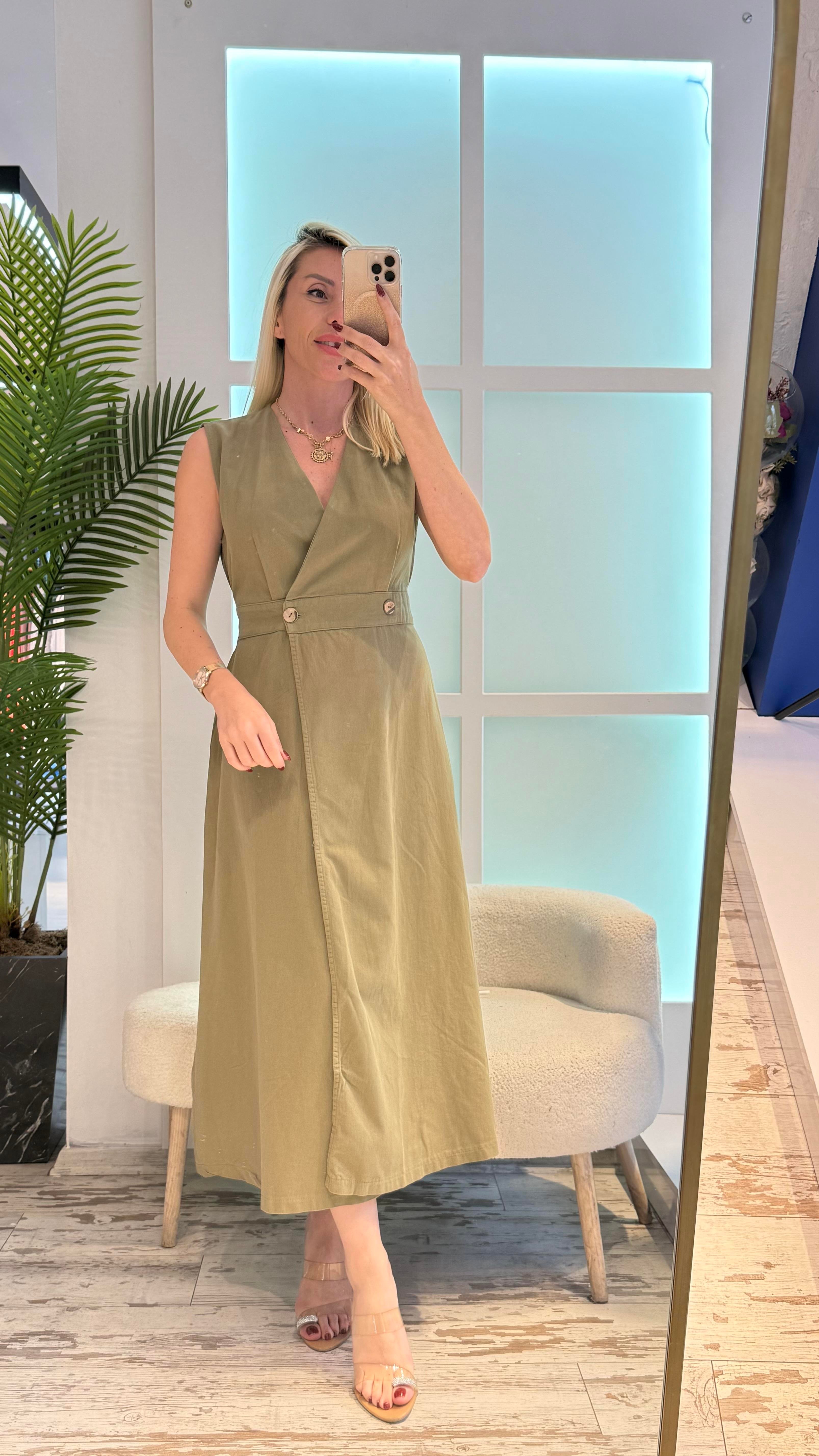 YEŞİL GABARDİN ELBİSE