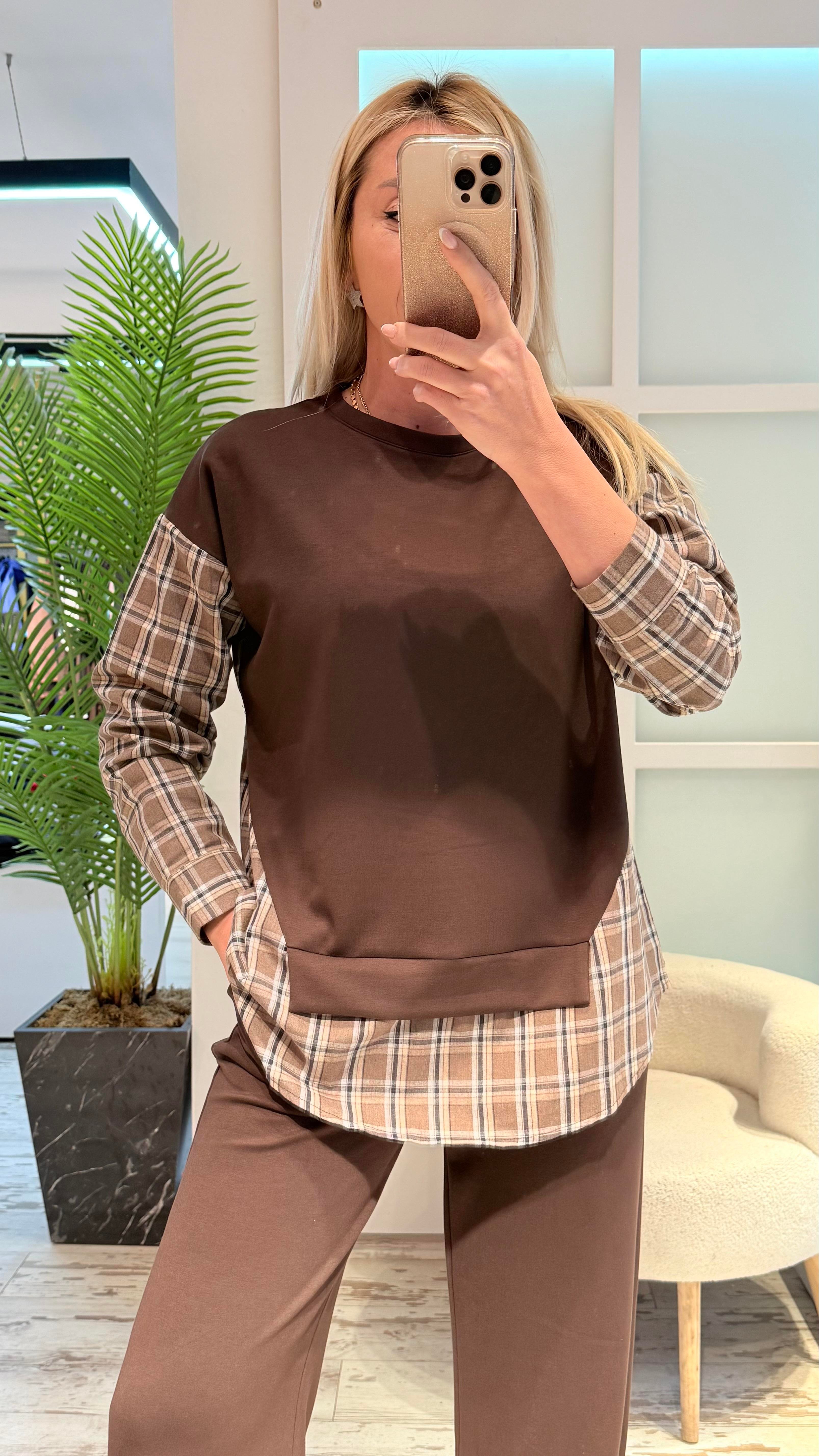 ZOİN GÖMLEK DETAYLI KAHVE TAKIM