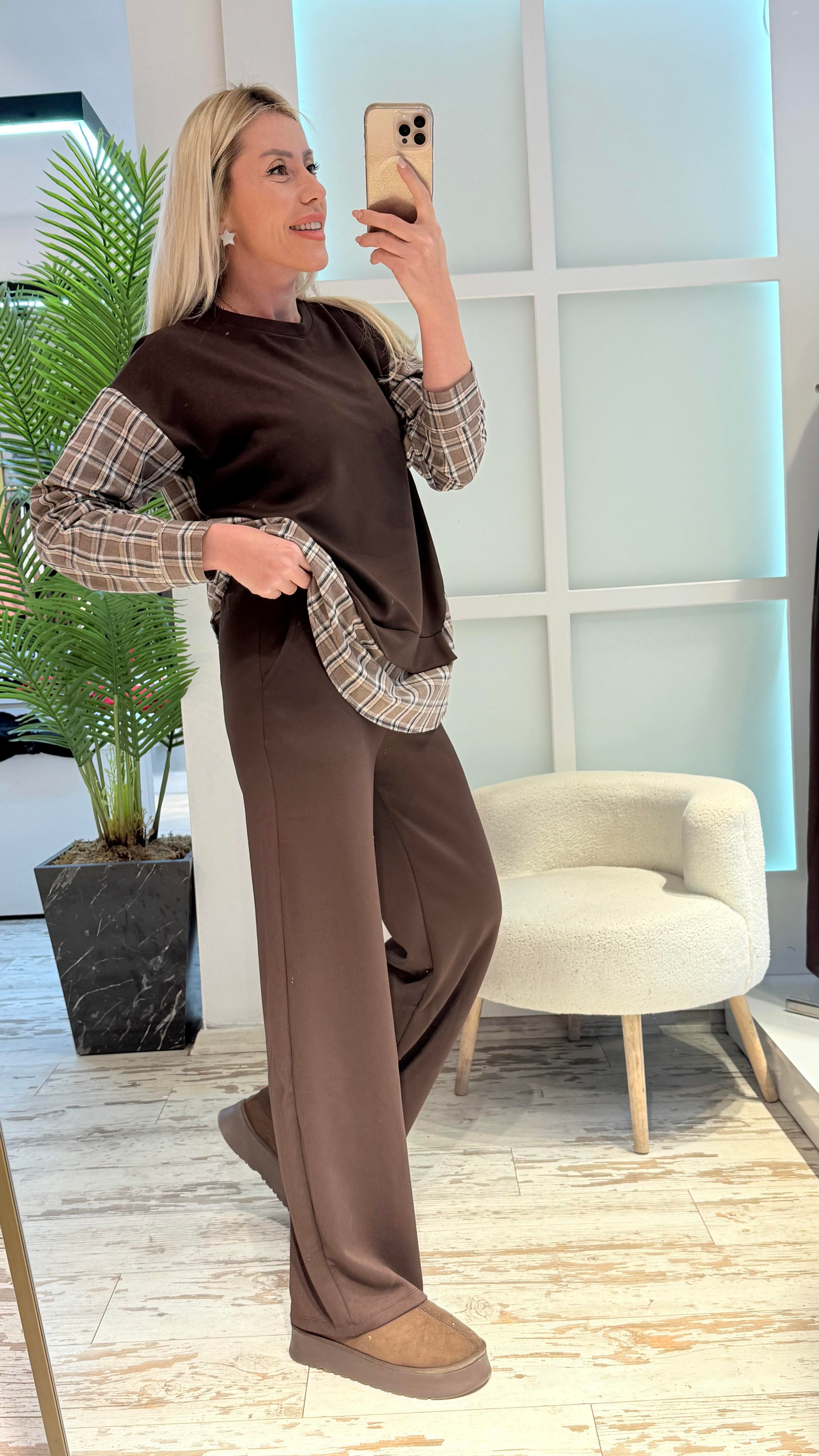 ZOİN GÖMLEK DETAYLI KAHVE TAKIM