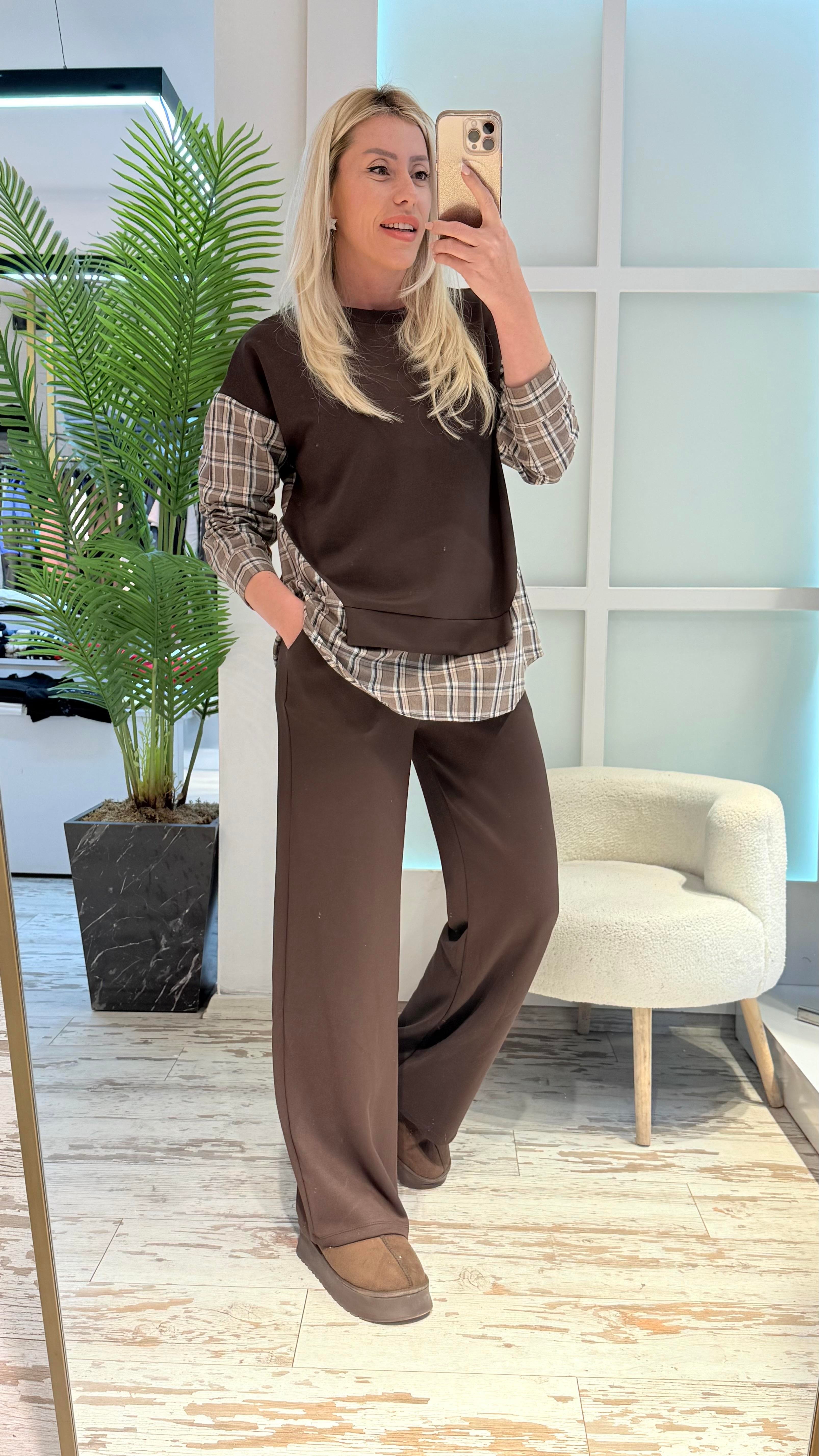 ZOİN GÖMLEK DETAYLI KAHVE TAKIM