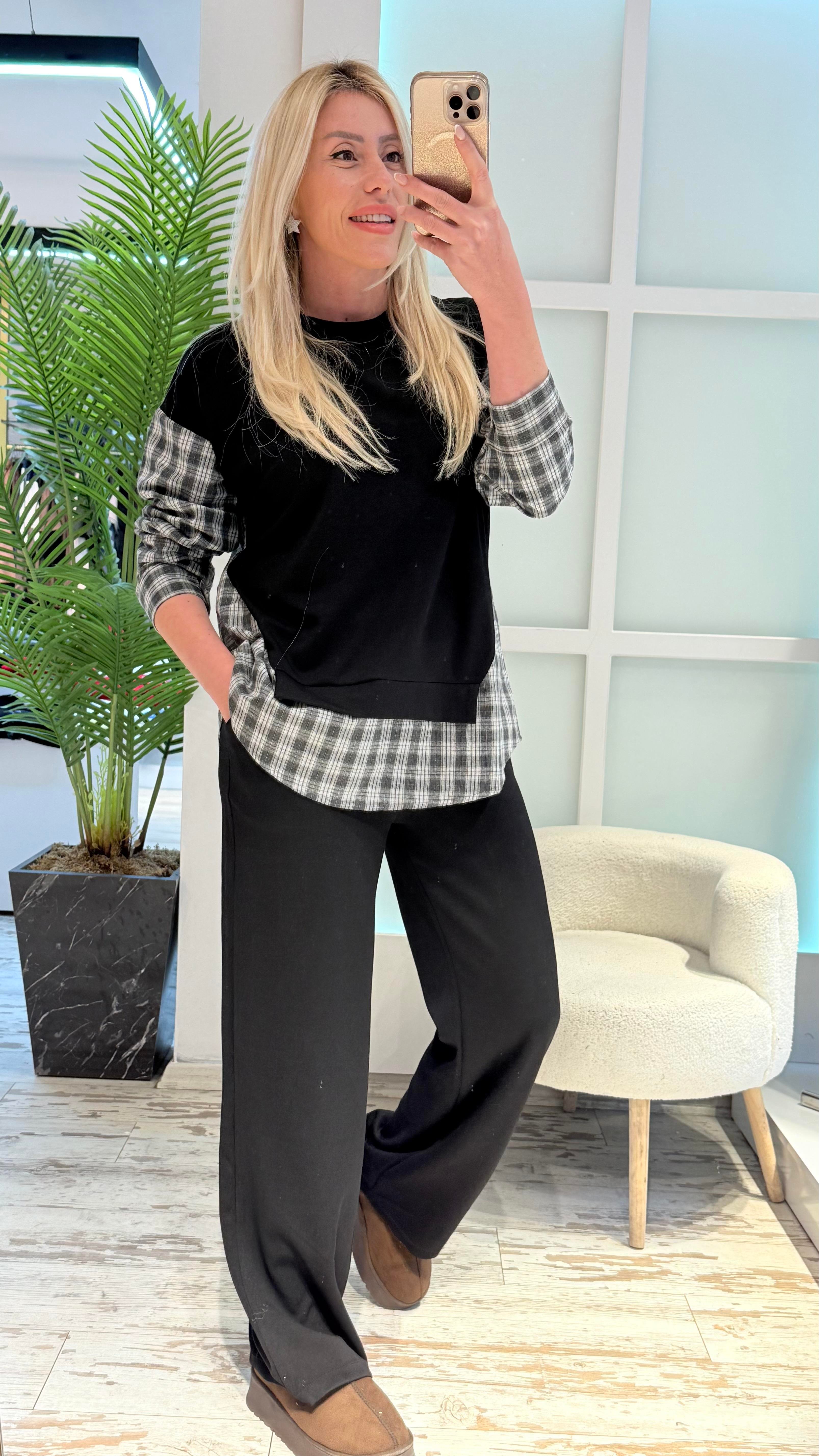 ZOİN GÖMLEK DETAYLI SİYAH TAKIM