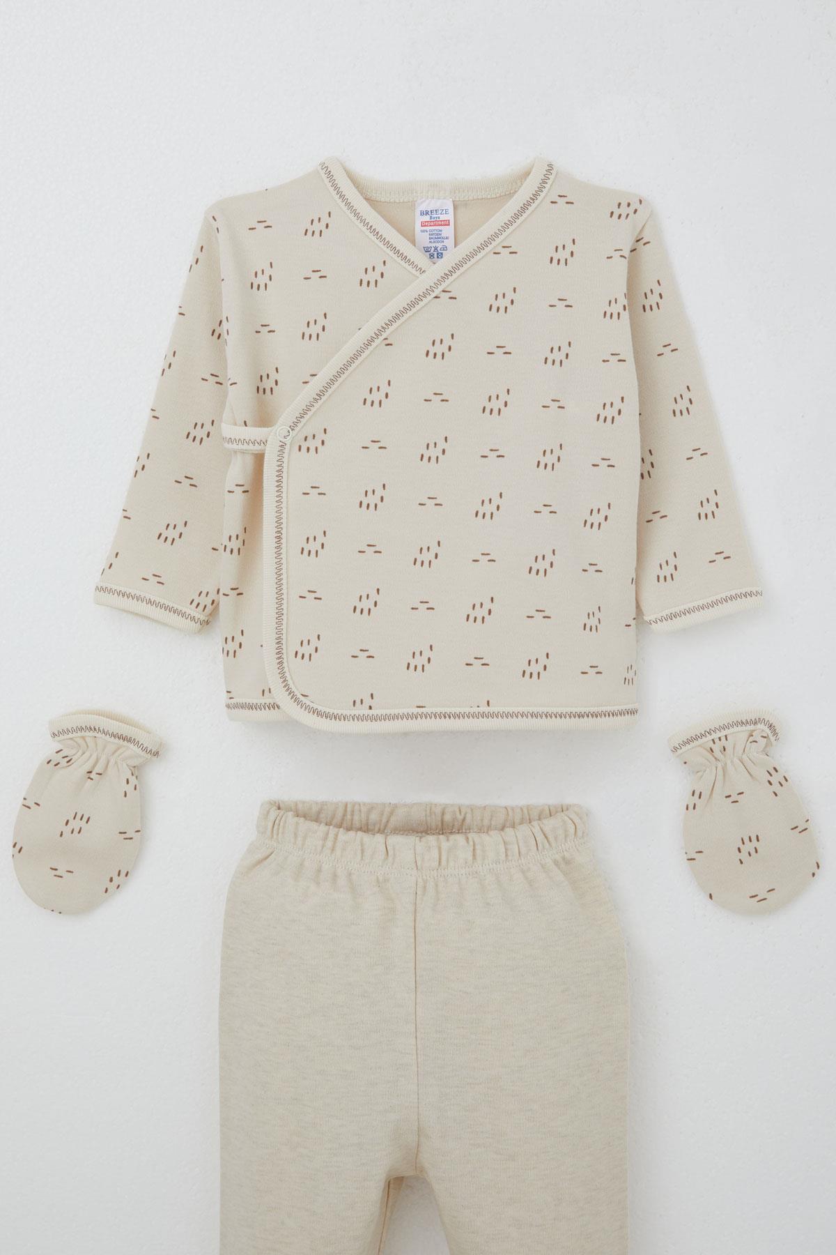 Breeze Erkek Bebek Hastane Çıkış 5 li Desenli Bej (0-3 Ay)