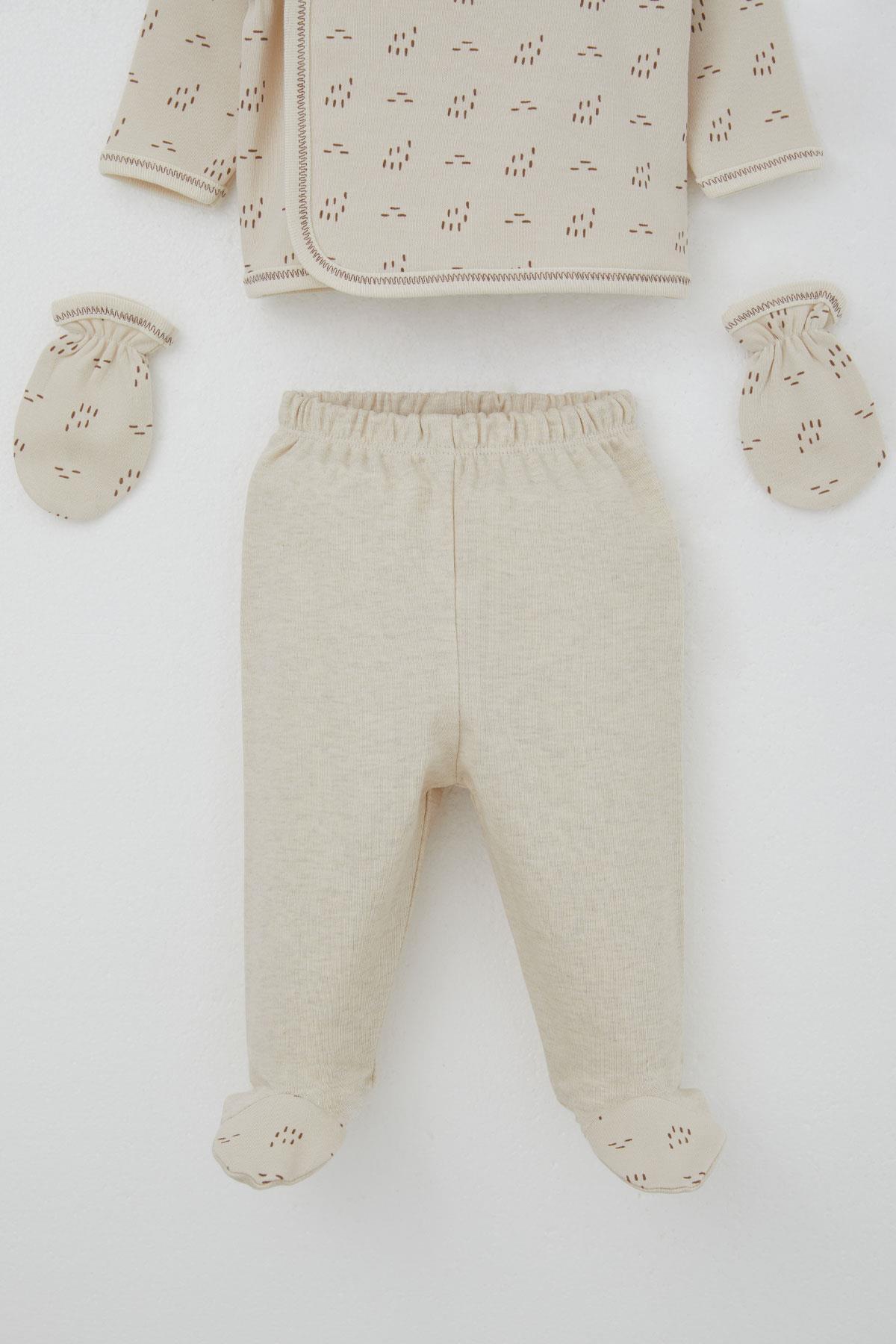 Breeze Erkek Bebek Hastane Çıkış 5 li Desenli Bej (0-3 Ay)