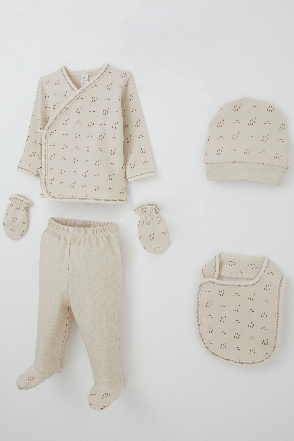 Breeze Erkek Bebek Hastane Çıkış 5 li Desenli Bej (0-3 Ay)