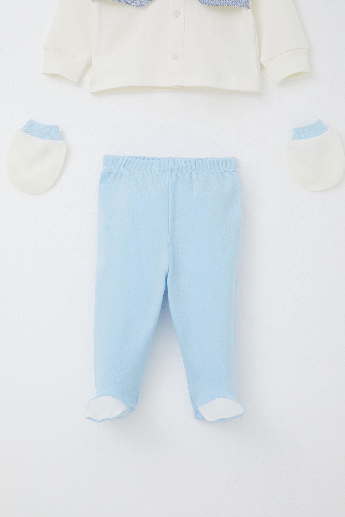 Breeze Erkek Bebek Hastane Çıkışı 5 li Sabit Papyonlu Yelekli Sevimli At Nakışlı Ekru (0-3 Ay)