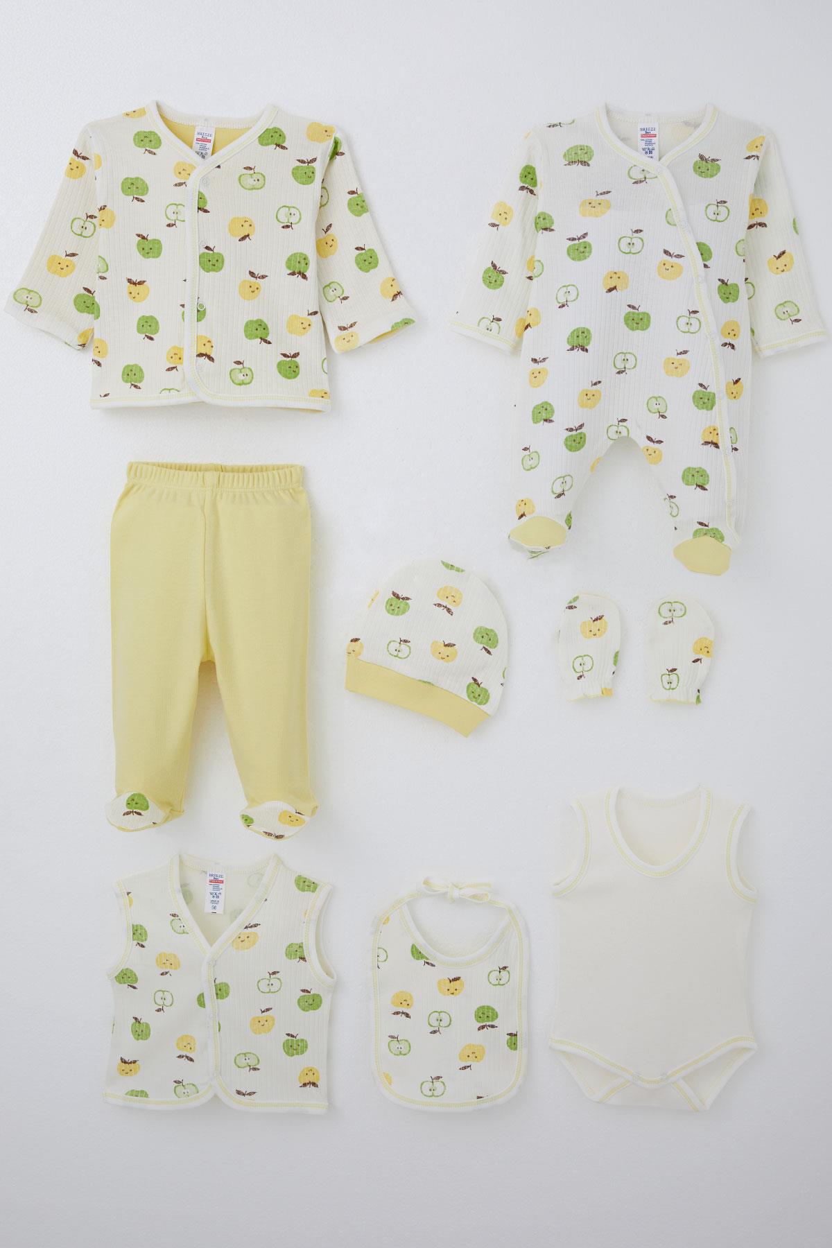 Breeze Erkek Bebek Hastane Çıkışı 8 li Sevimli Minik Elma Desenli Ekru (0-3 Ay)
