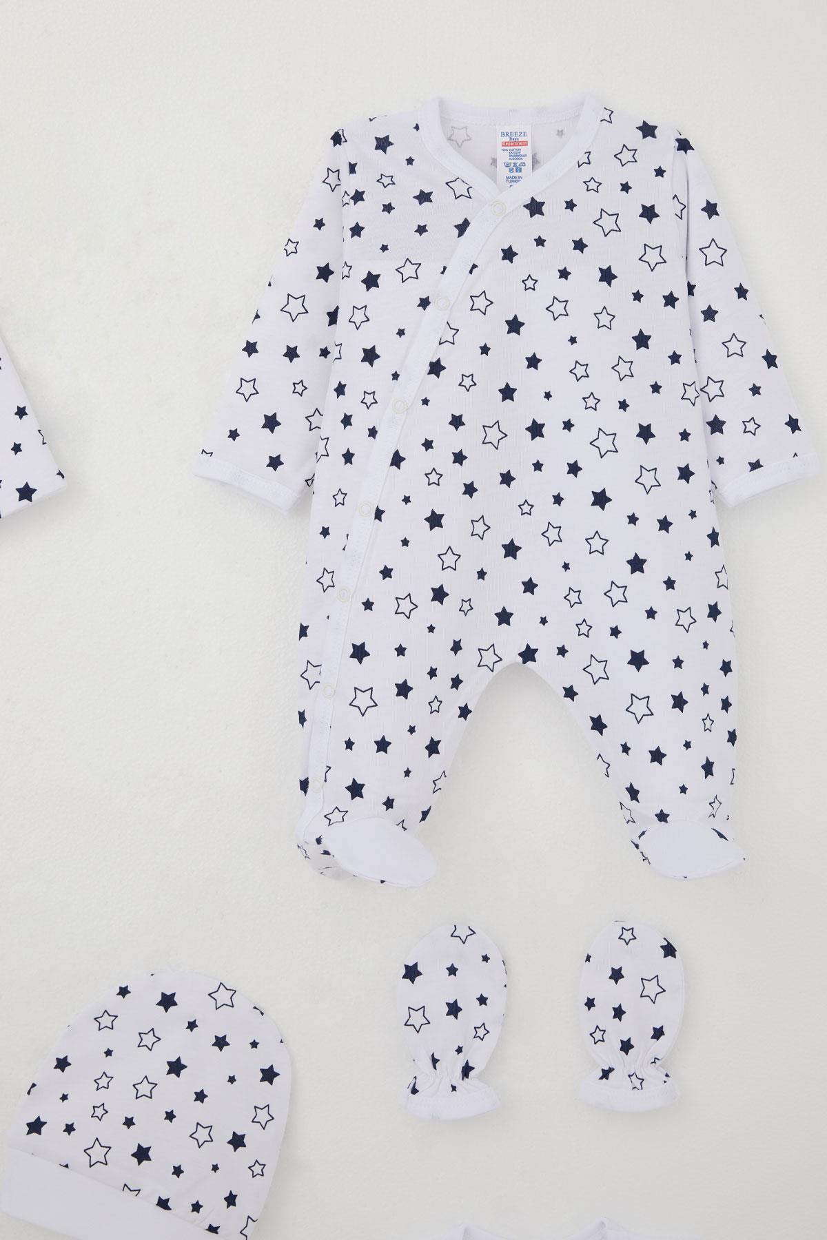 Breeze Erkek Bebek Hastane Çıkışı 8 li Yıldız Desenli Beyaz (0-3 Ay)