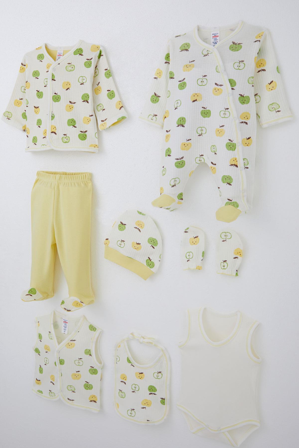 Breeze Erkek Bebek Hastane Çıkışı 8 li Sevimli Minik Elma Desenli Ekru (0-3 Ay)