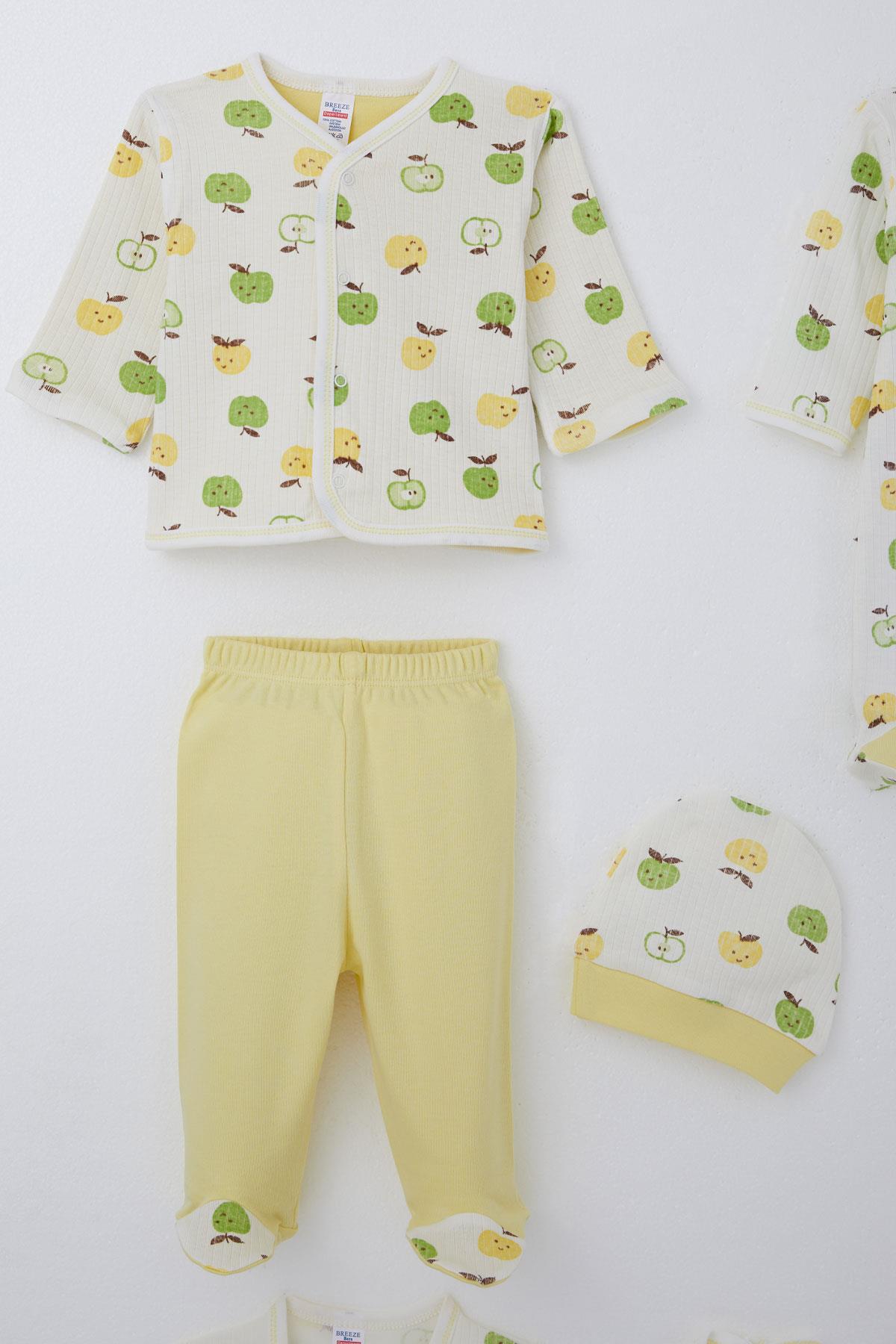 Breeze Erkek Bebek Hastane Çıkışı 8 li Sevimli Minik Elma Desenli Ekru (0-3 Ay)