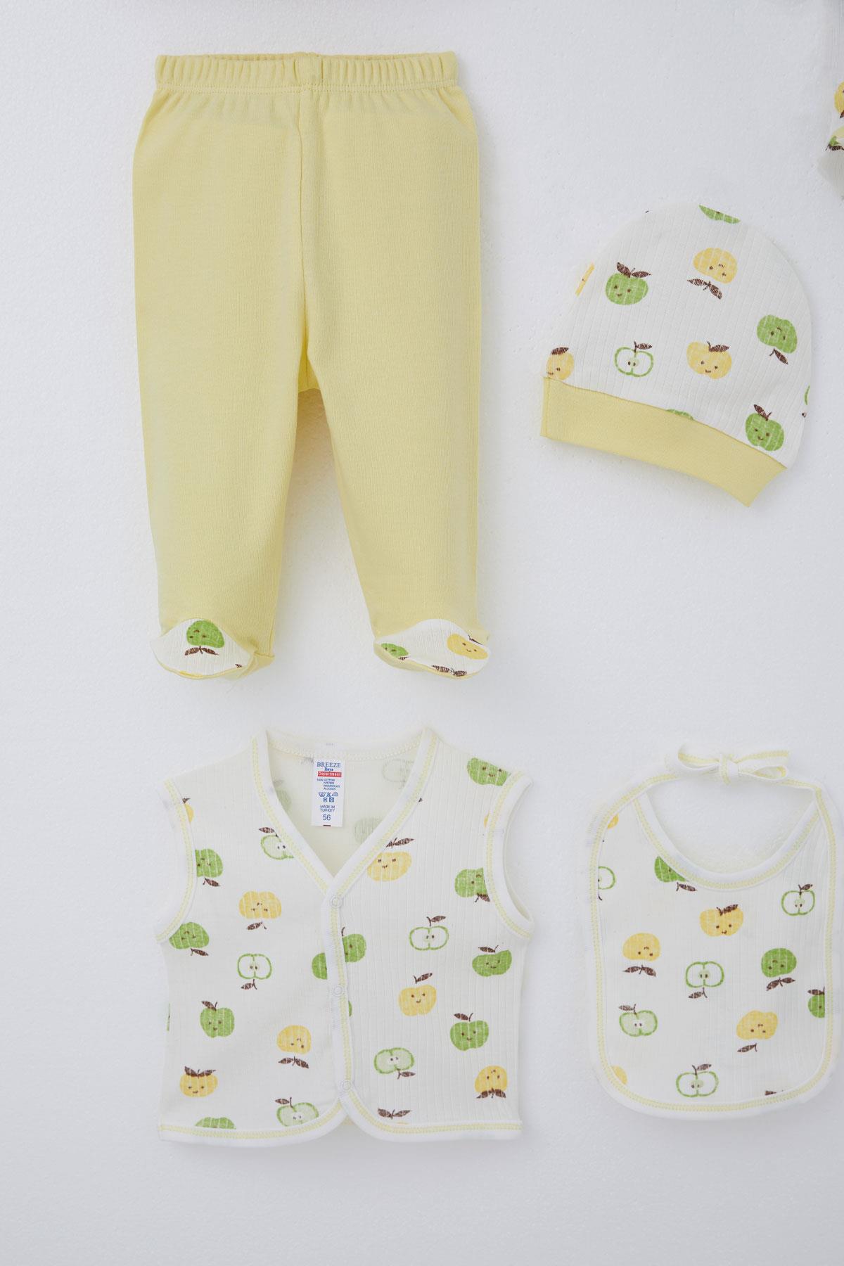 Breeze Erkek Bebek Hastane Çıkışı 8 li Sevimli Minik Elma Desenli Ekru (0-3 Ay)