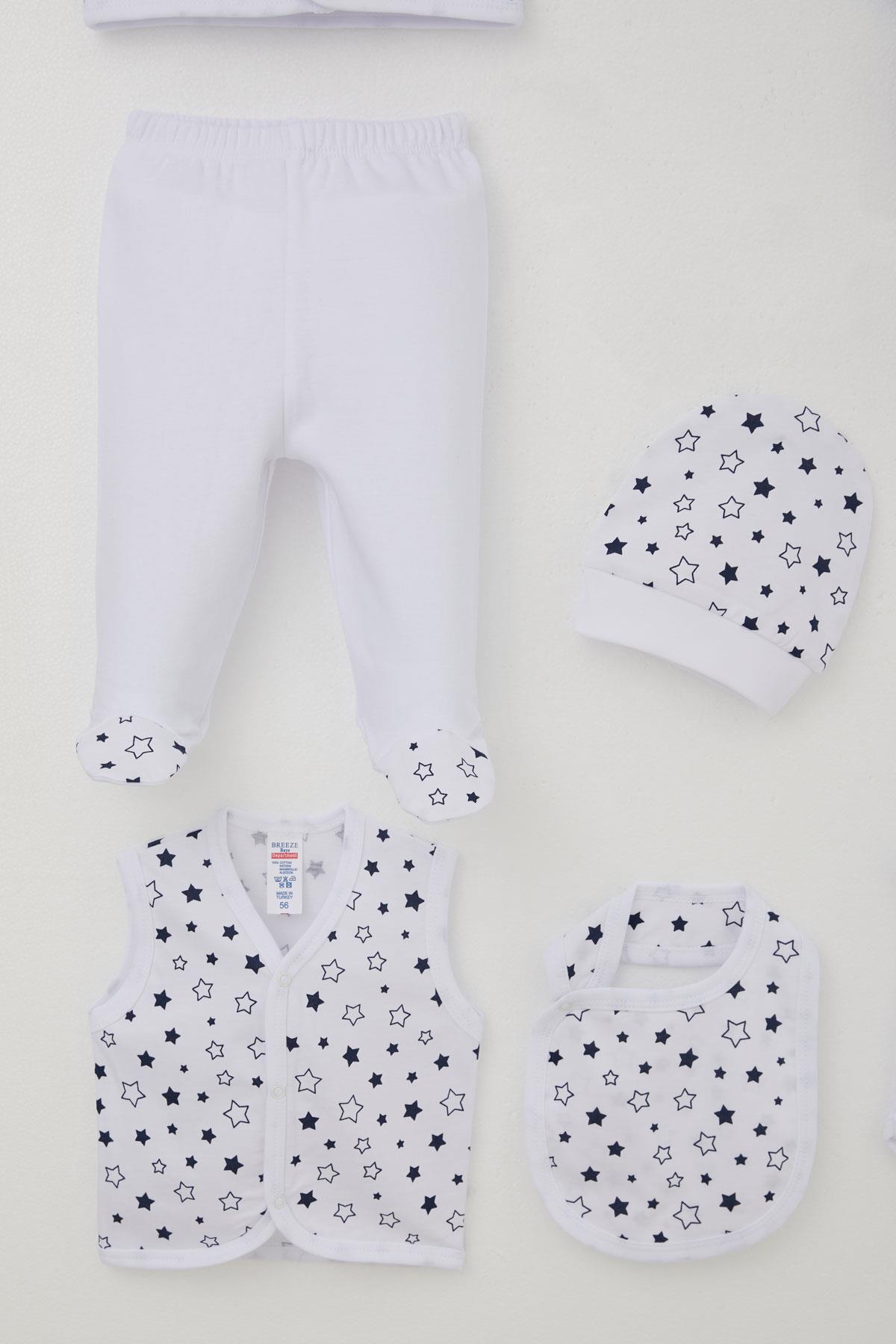 Breeze Erkek Bebek Hastane Çıkışı 8 li Yıldız Desenli Beyaz (0-3 Ay)