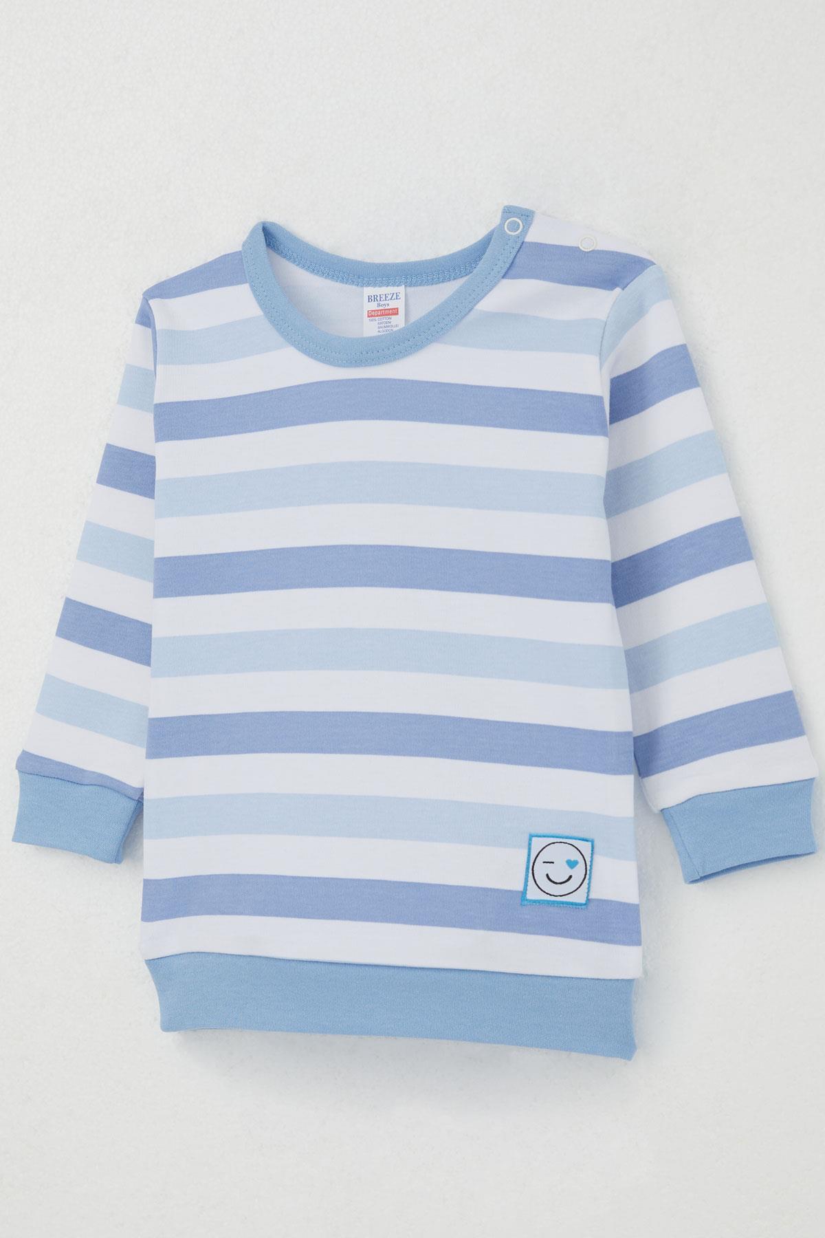 Breeze Erkek Bebek Pijama Takımı Omuzdan Patlı Sevgi Temalı Emoji Armalı Karışık Renk (4 Ay-1 Yaş)