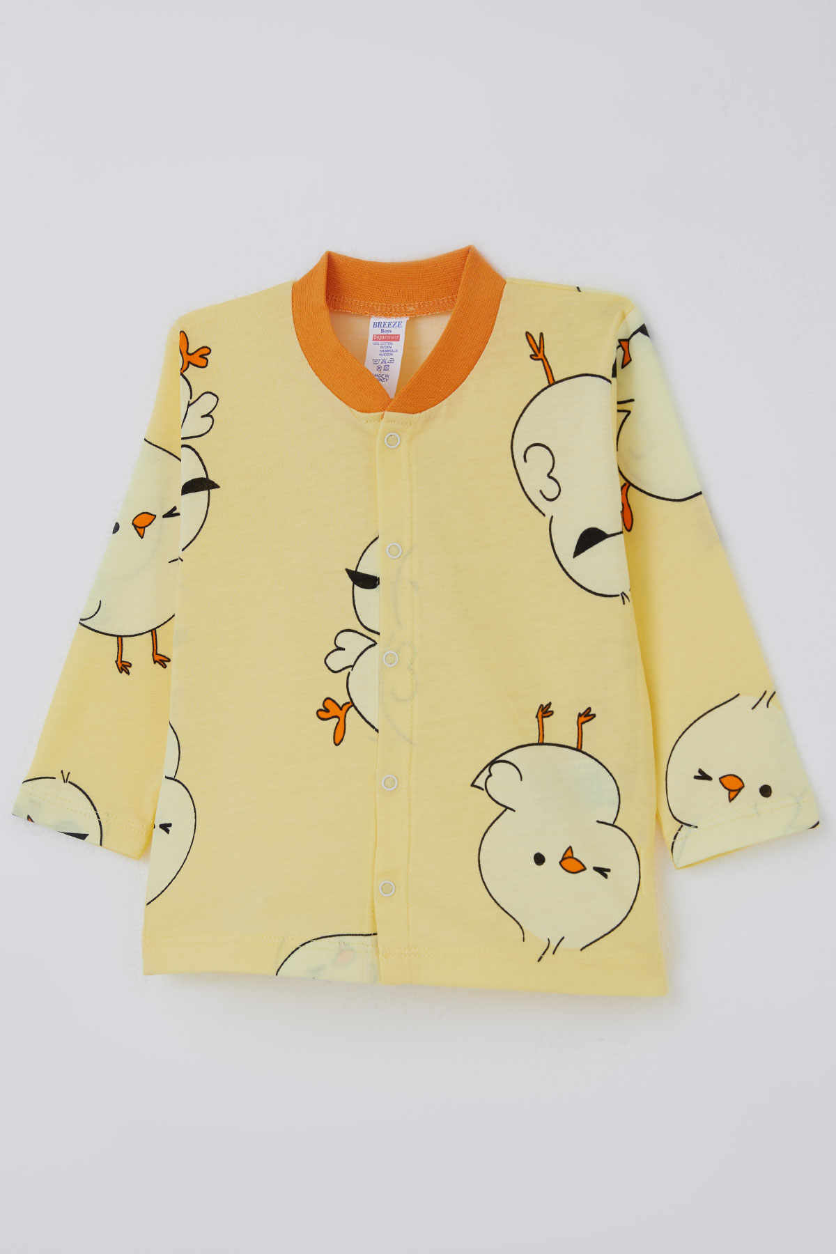 Breeze Erkek Bebek Pijama Takımı Safari Temalı Sevimli Civciv Desenli Önden Çıtçıtlı Sarı (4 Ay - 1 Yaş)