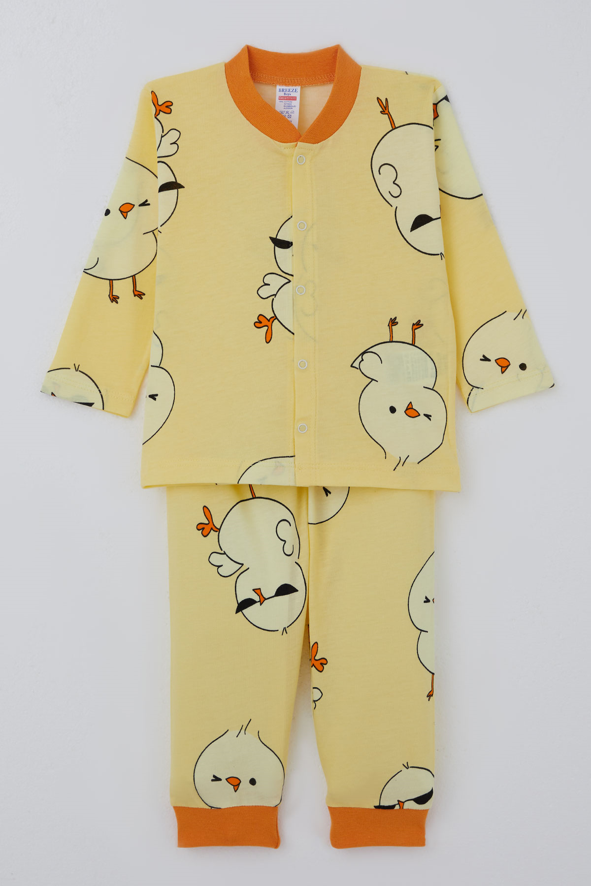 Breeze Erkek Bebek Pijama Takımı Safari Temalı Sevimli Civciv Desenli Önden Çıtçıtlı Sarı (4 Ay - 1 Yaş)