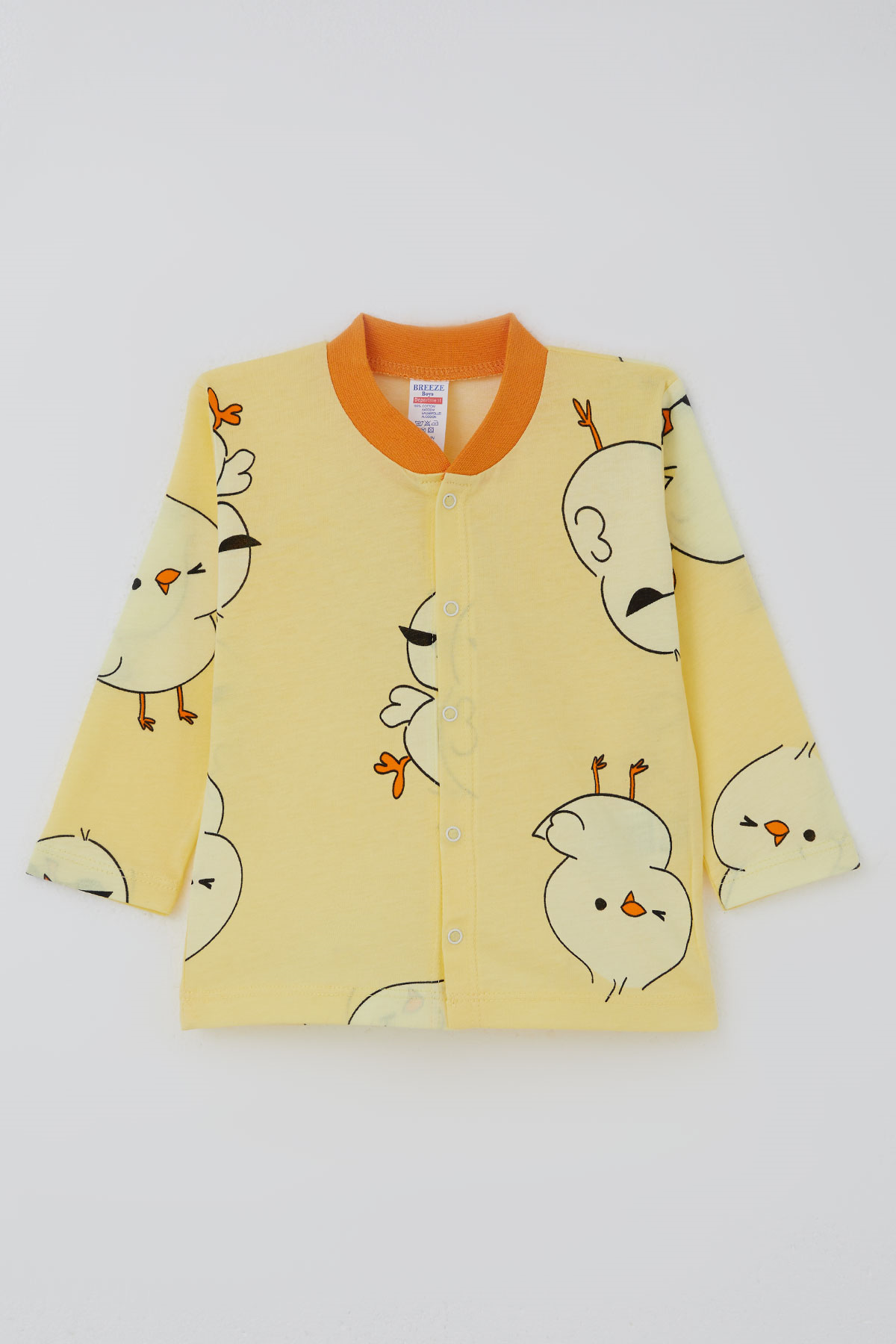 Breeze Erkek Bebek Pijama Takımı Safari Temalı Sevimli Civciv Desenli Önden Çıtçıtlı Sarı (4 Ay - 1 Yaş)