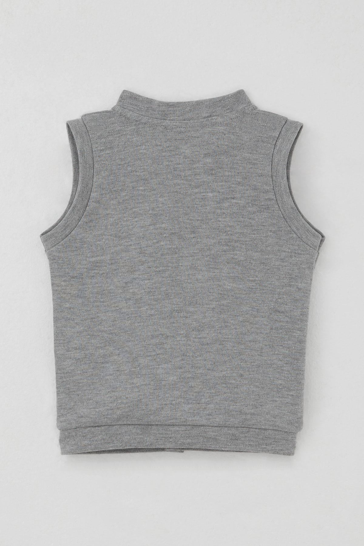 Breeze Erkek Bebek Yelek Çıtçıtlı Sevimli Balonlu Ayıcık Armalı Gri Melanj (4 Ay-1 Yaş)