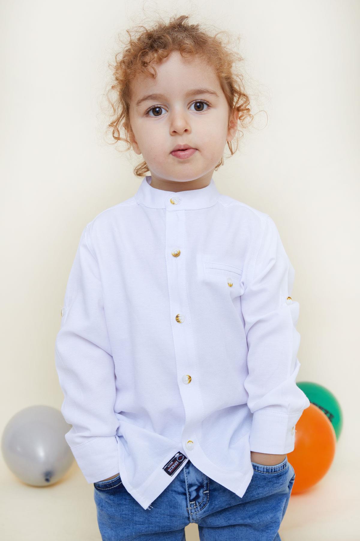 Breeze Erkek Çocuk Gömlek Armalı Düğmeli Beyaz (3-7 Yaş)