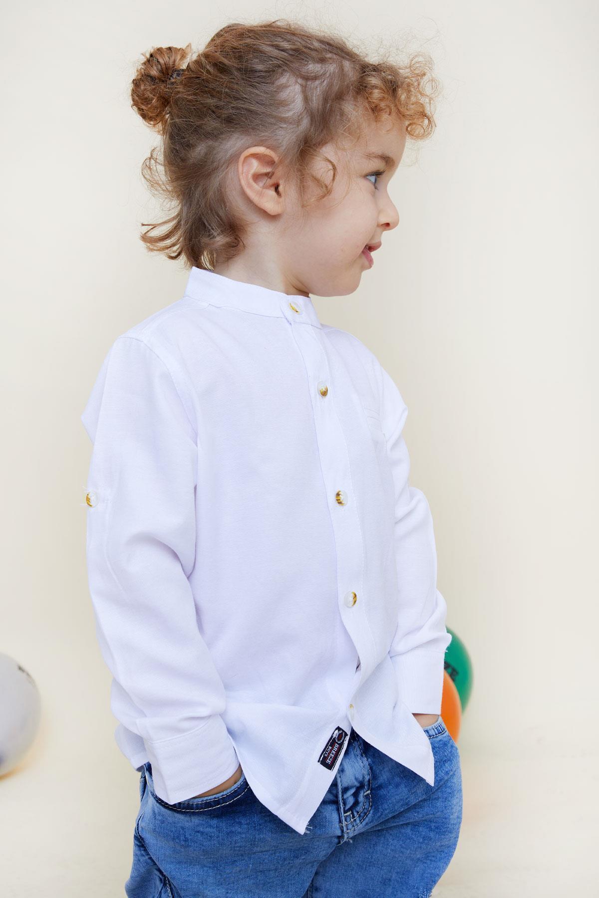 Breeze Erkek Çocuk Gömlek Armalı Düğmeli Beyaz (3-7 Yaş)