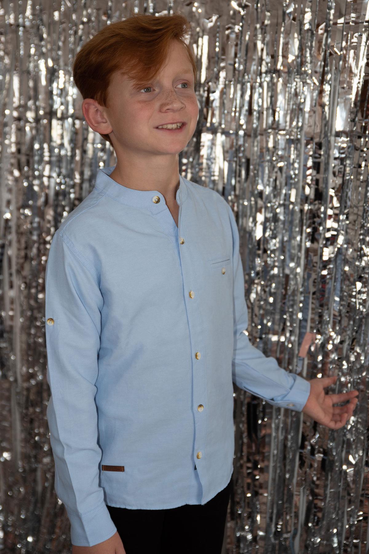 Breeze Erkek Çocuk Gömlek Armalı Düğmeli Açık Mavi (8-12 Yaş)