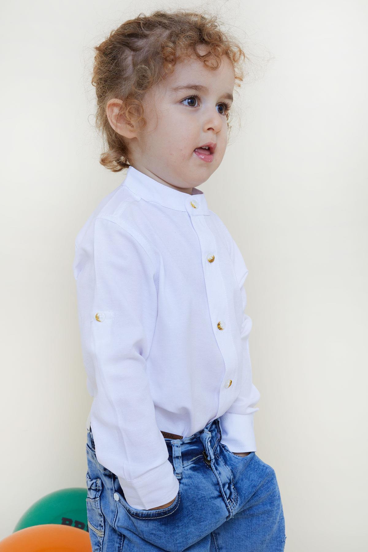 Breeze Erkek Çocuk Gömlek Armalı Düğmeli Beyaz (3-7 Yaş)