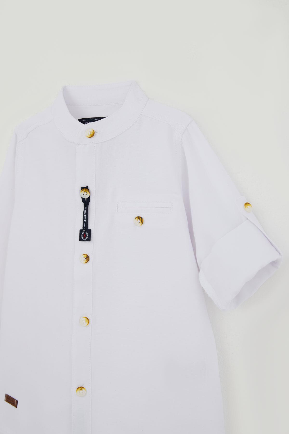 Breeze Erkek Çocuk Gömlek Armalı Düğmeli Beyaz (3-7 Yaş)