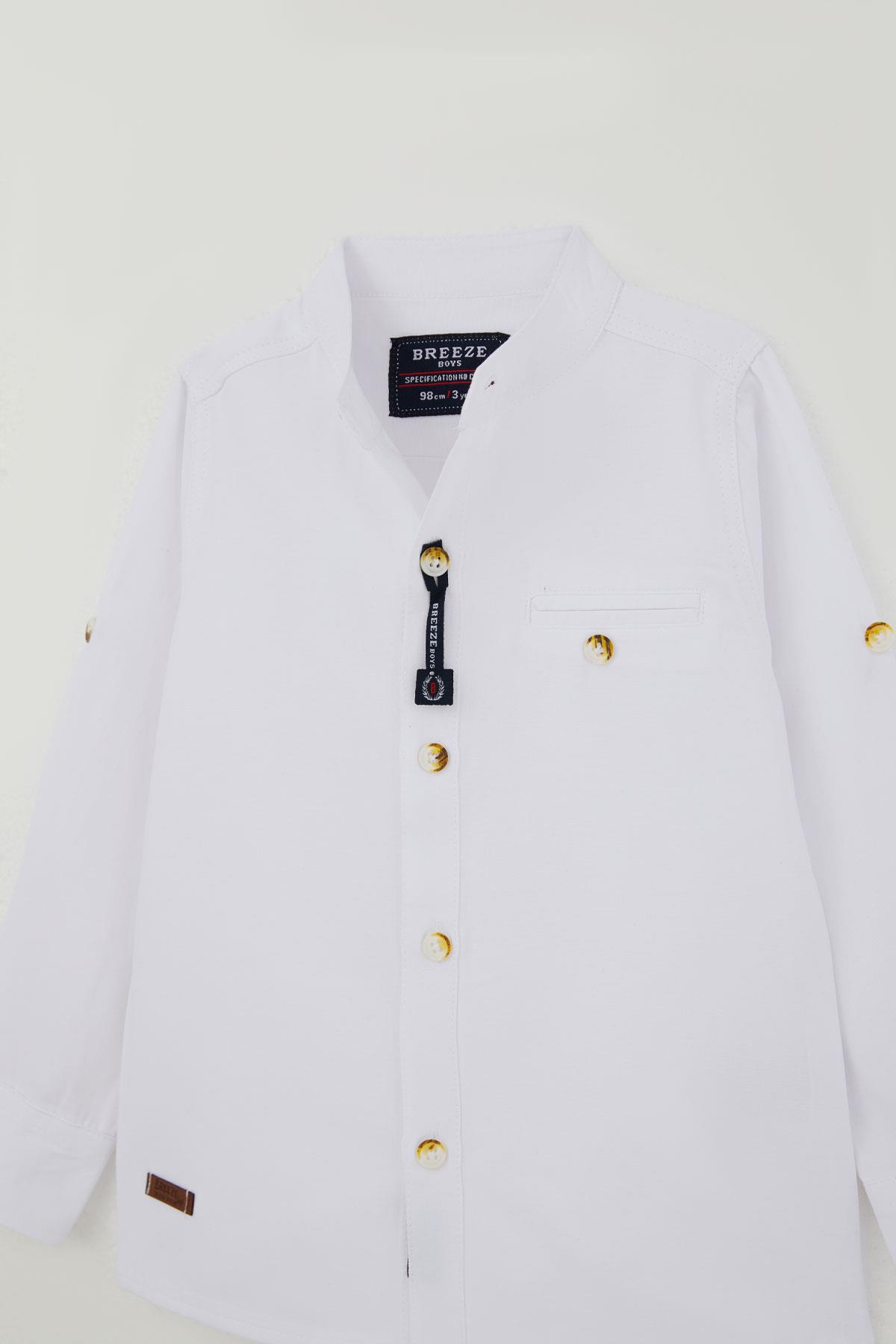 Breeze Erkek Çocuk Gömlek Armalı Düğmeli Beyaz (3-7 Yaş)