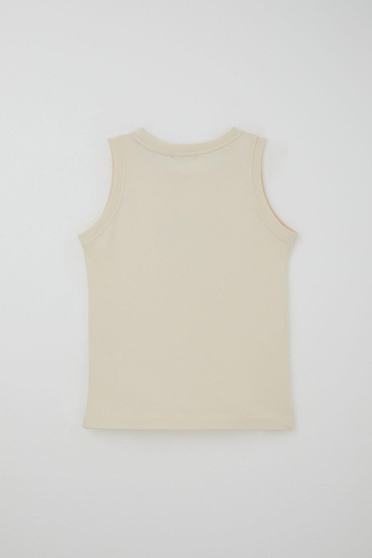 Breeze Erkek Çocuk Şortlu Takım Sıfır Kollu Yazı Baskılı Bağcık Aksesuarlı Krem (8-14 Yaş)