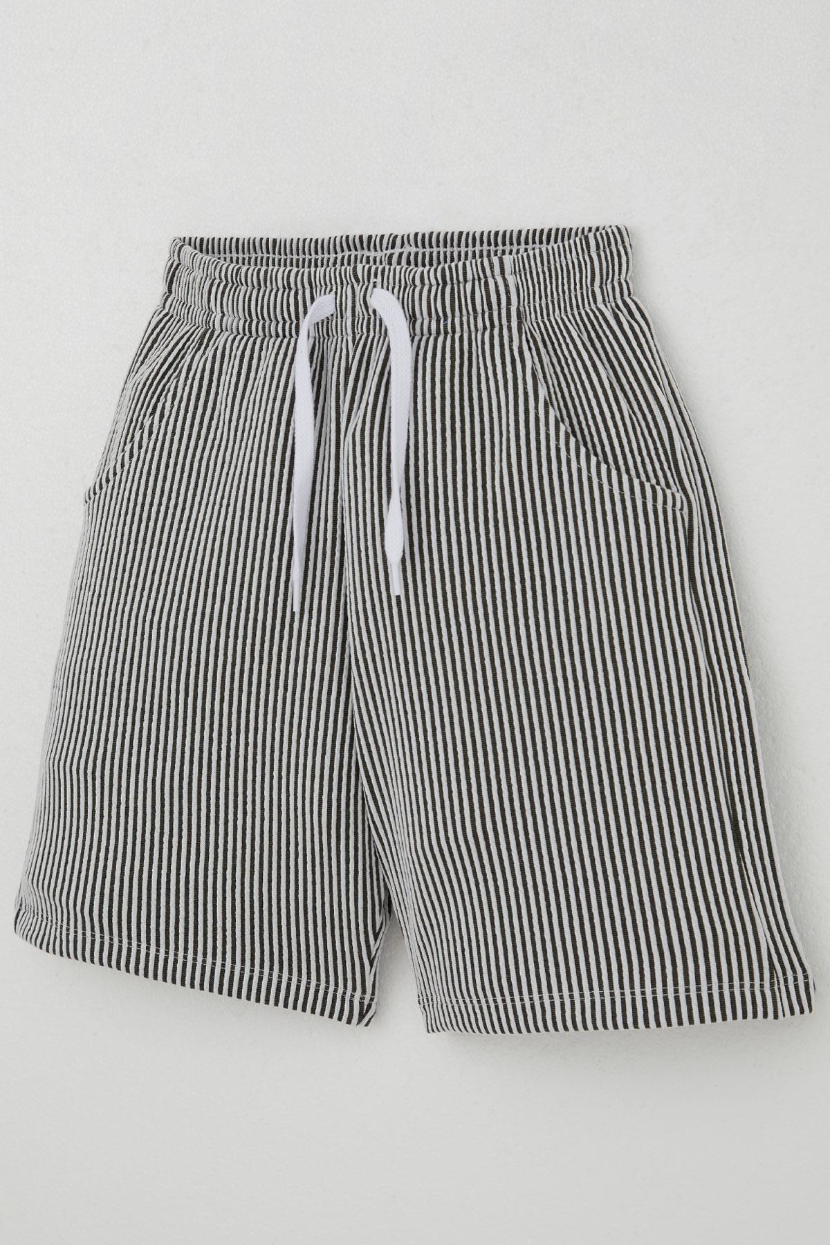 Breeze Erkek Çocuk Şortlu Takım Sıfır Kollu Yazı Baskılı Bağcık Aksesuarlı Beyaz (8-14 Yaş)