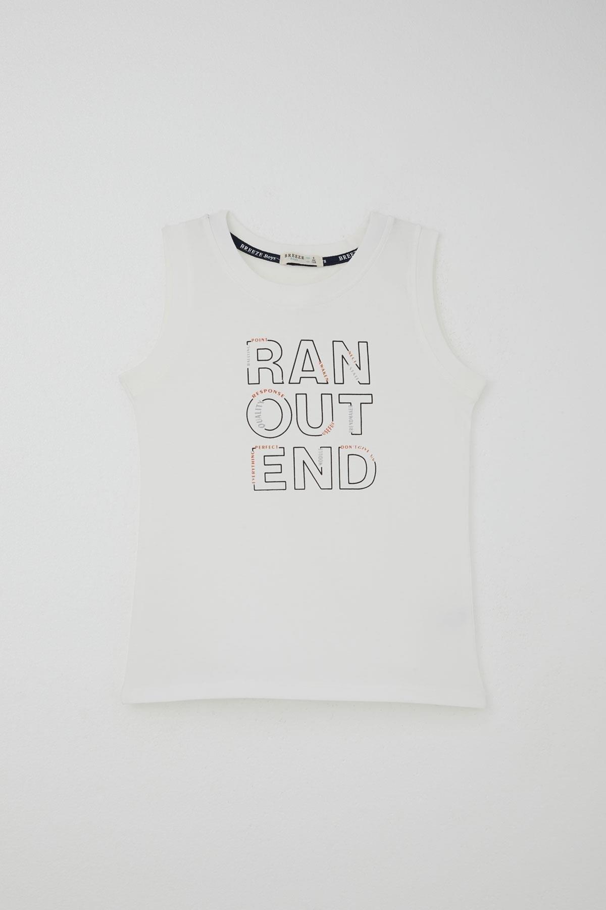 Breeze Erkek Çocuk Şortlu Takım Sıfır Kollu Yazı Baskılı Bağcık Aksesuarlı Beyaz (8-14 Yaş)