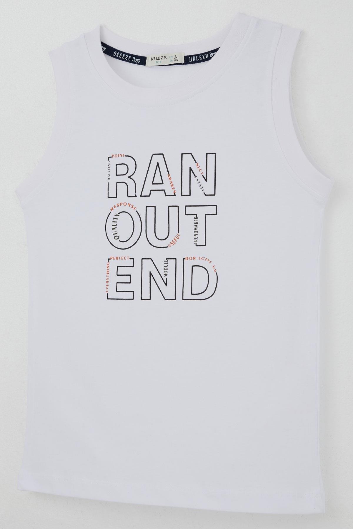 Breeze Erkek Çocuk Şortlu Takım Sıfır Kollu Yazı Baskılı Bağcık Aksesuarlı Beyaz (8-14 Yaş)