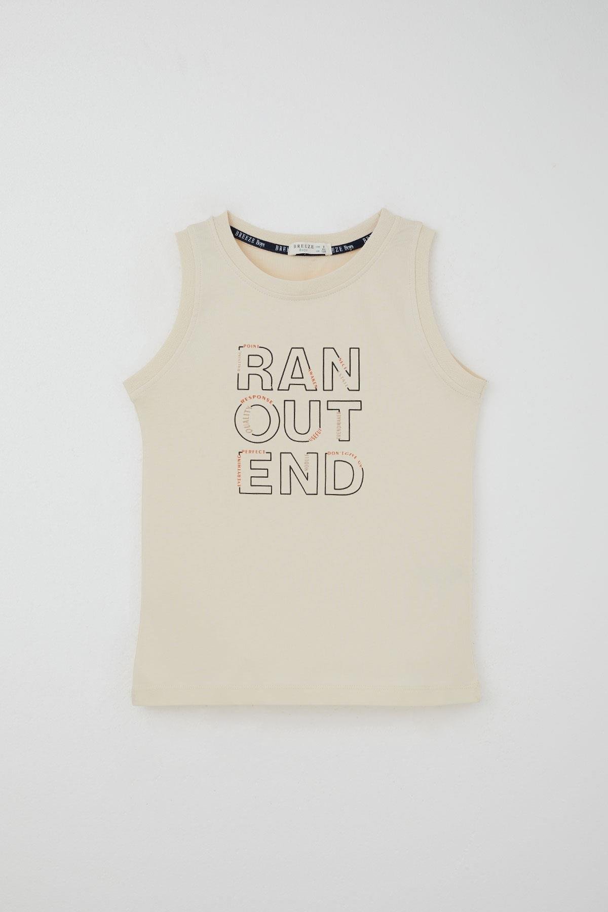 Breeze Erkek Çocuk Şortlu Takım Sıfır Kollu Yazı Baskılı Bağcık Aksesuarlı Krem (8-14 Yaş)