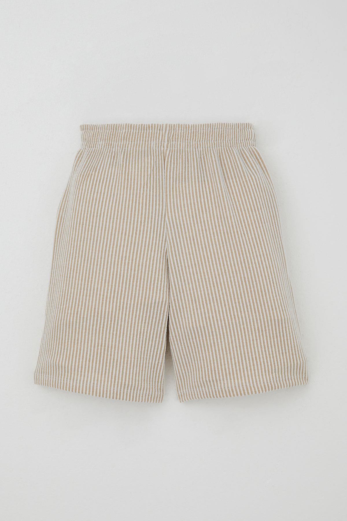 Breeze Erkek Çocuk Şortlu Takım Sıfır Kollu Yazı Baskılı Bağcık Aksesuarlı Krem (8-14 Yaş)