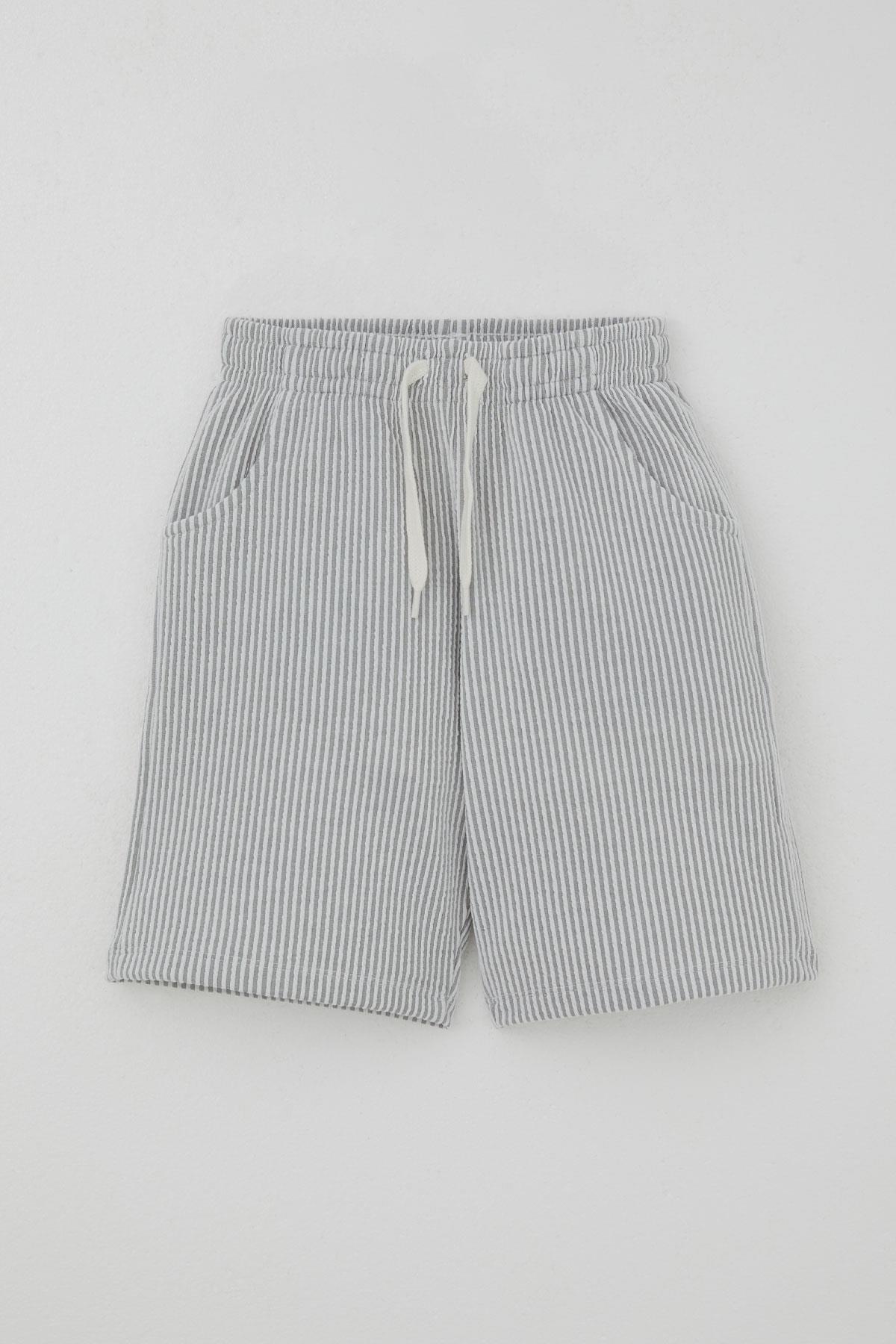 Breeze Erkek Çocuk Şortlu Takım Sıfır Kollu Yazı Baskılı Bağcık Aksesuarlı Beyaz (8-14 Yaş)