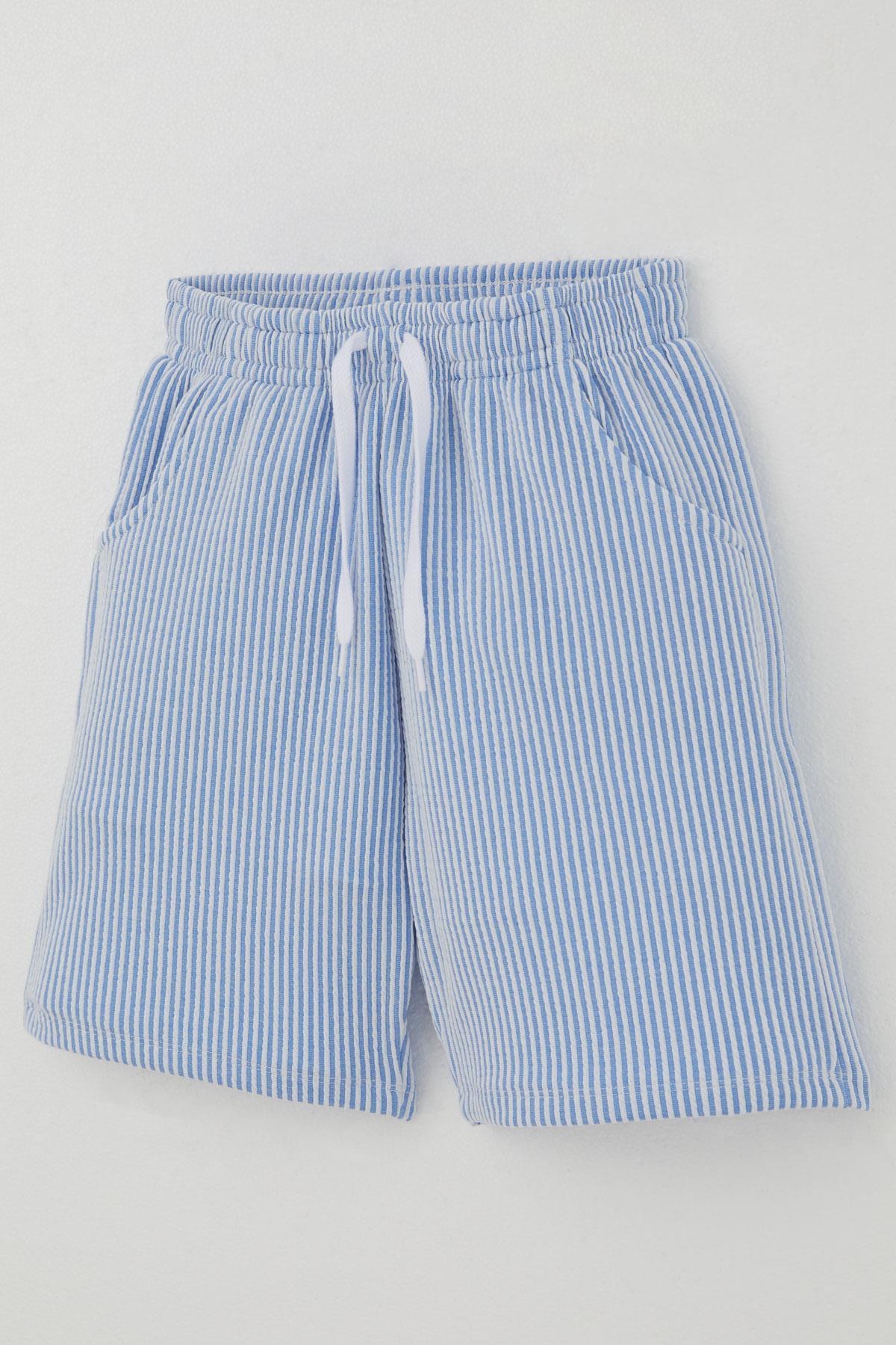 Breeze Erkek Çocuk Şortlu Takım Sıfır Kollu Yazı Baskılı Bağcık Aksesuarlı Beyaz (8-14 Yaş)