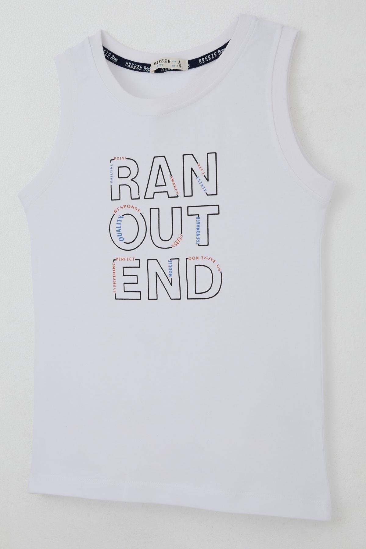 Breeze Erkek Çocuk Şortlu Takım Sıfır Kollu Yazı Baskılı Bağcık Aksesuarlı Beyaz (8-14 Yaş)