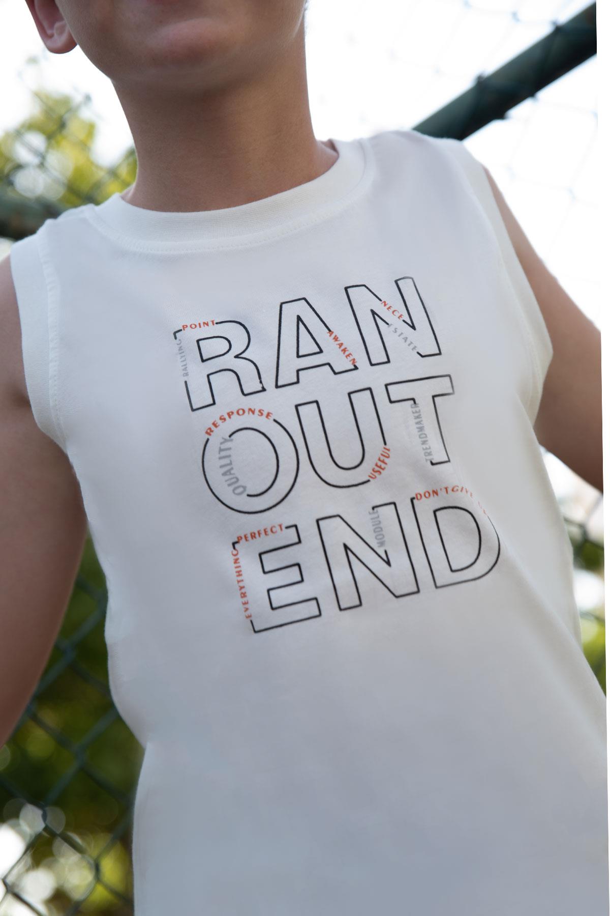 Breeze Erkek Çocuk Şortlu Takım Sıfır Kollu Yazı Baskılı Bağcık Aksesuarlı Beyaz (8-14 Yaş)