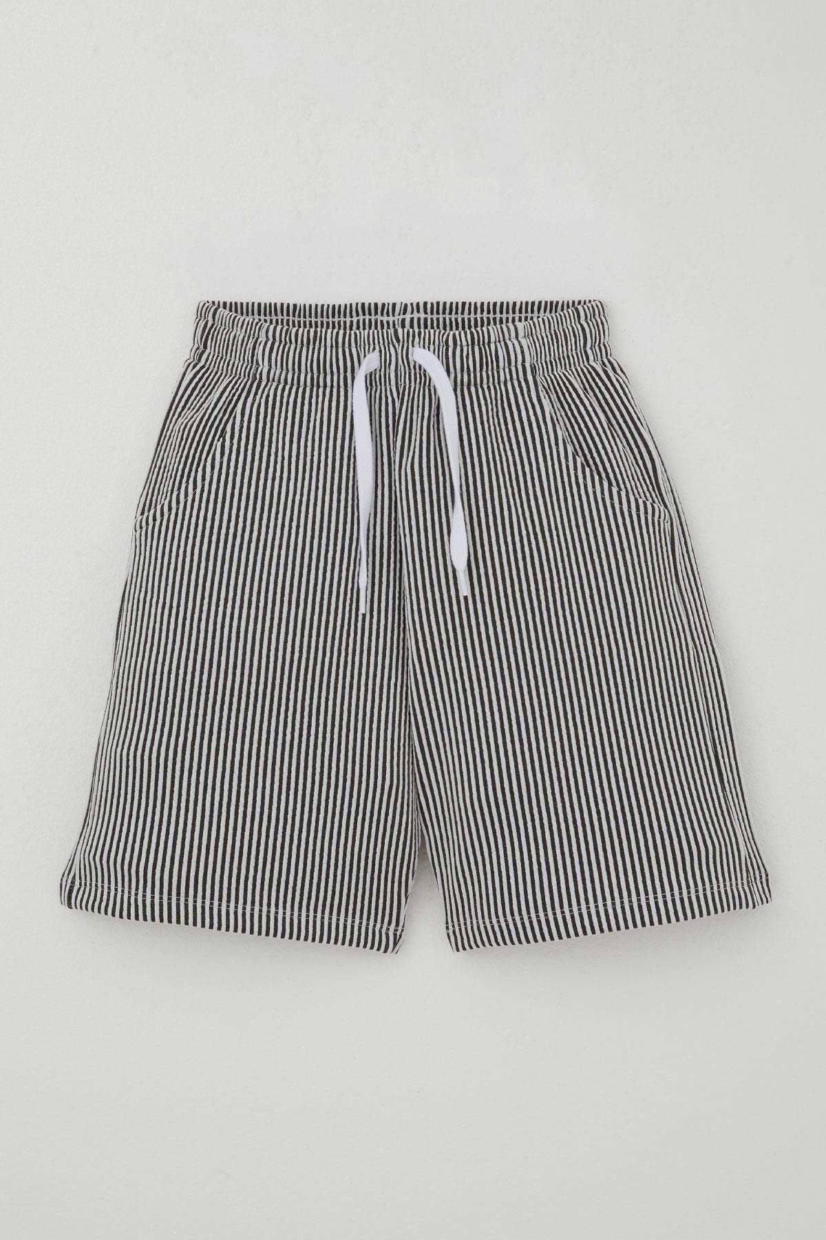 Breeze Erkek Çocuk Şortlu Takım Sıfır Kollu Yazı Baskılı Bağcık Aksesuarlı Beyaz (8-14 Yaş)