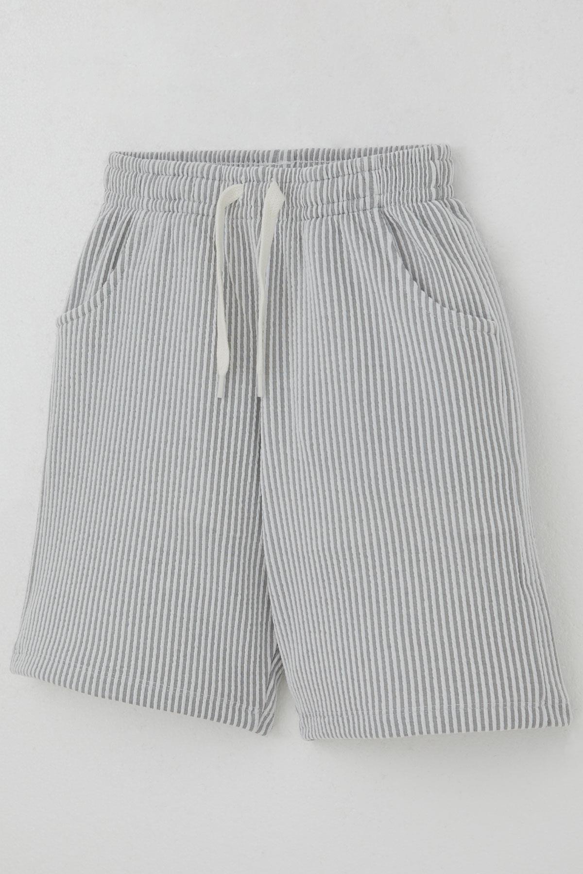 Breeze Erkek Çocuk Şortlu Takım Sıfır Kollu Yazı Baskılı Bağcık Aksesuarlı Beyaz (8-14 Yaş)