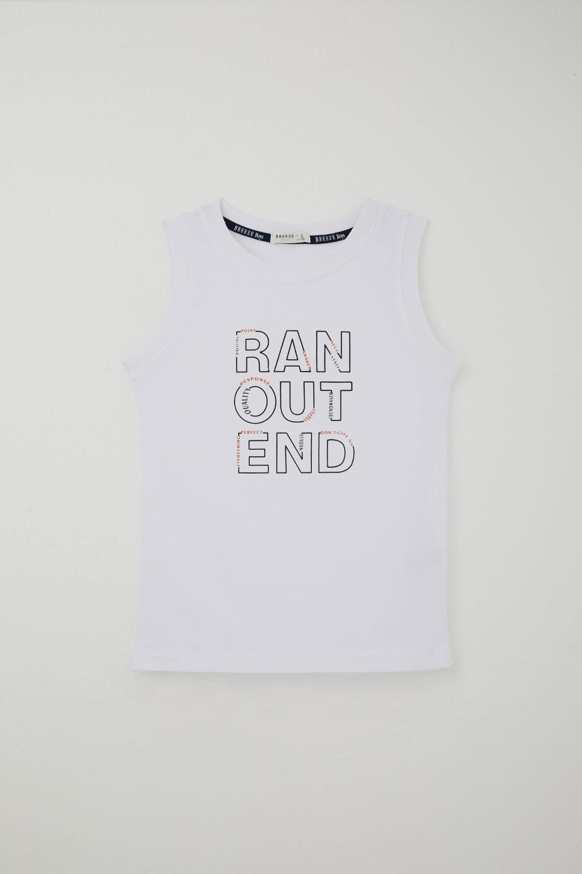 Breeze Erkek Çocuk Şortlu Takım Sıfır Kollu Yazı Baskılı Bağcık Aksesuarlı Beyaz (8-14 Yaş)