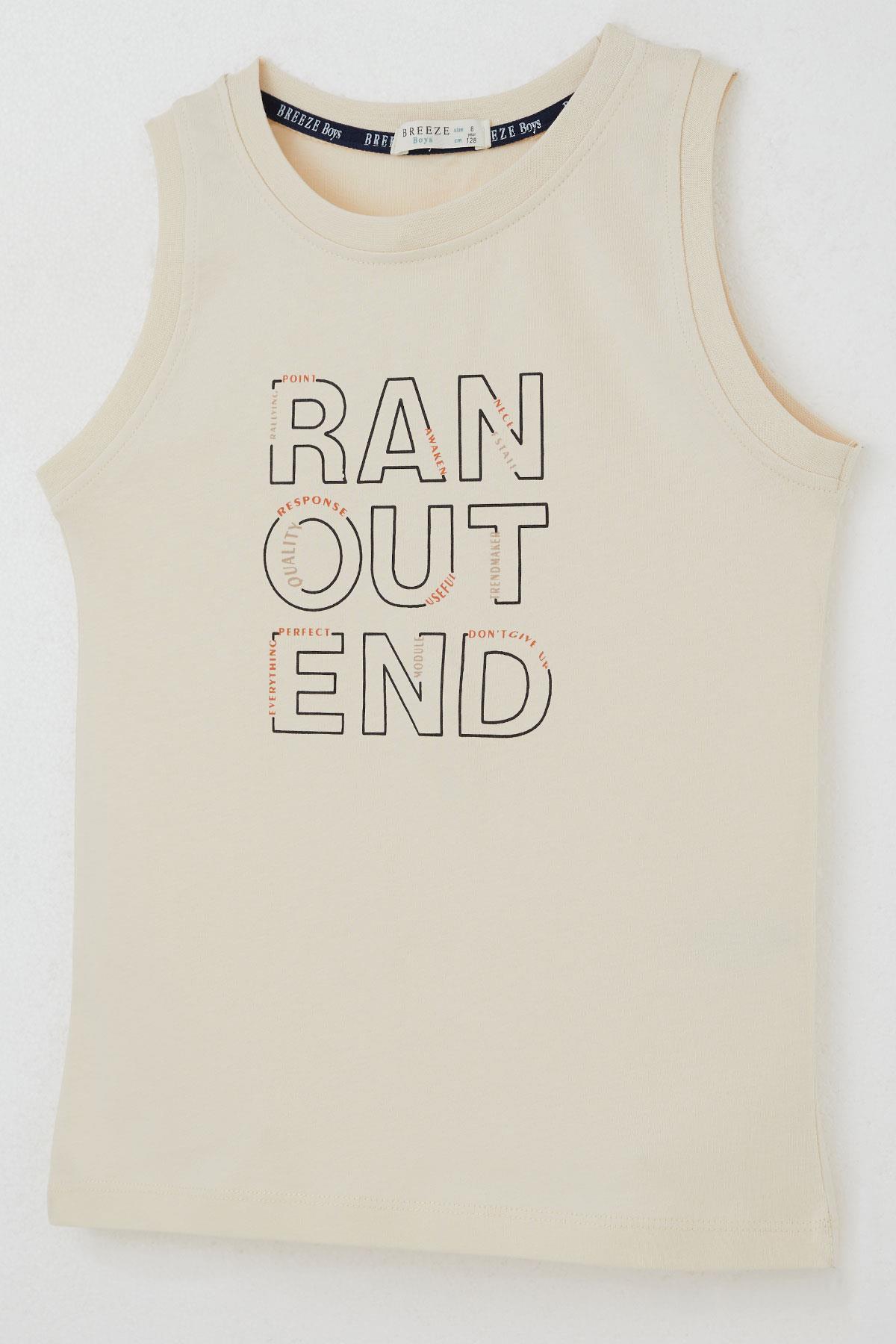 Breeze Erkek Çocuk Şortlu Takım Sıfır Kollu Yazı Baskılı Bağcık Aksesuarlı Krem (8-14 Yaş)