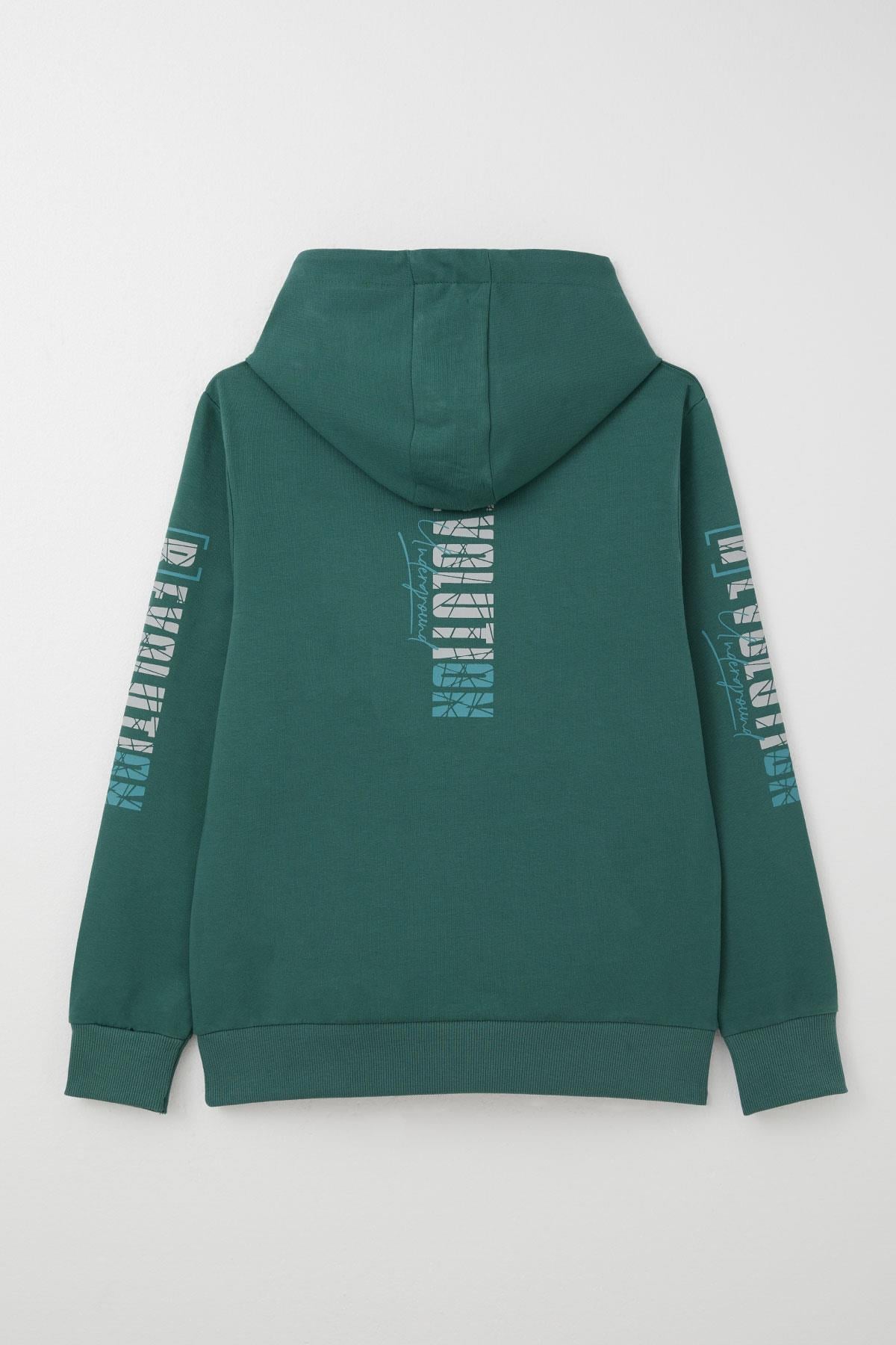 Breeze Erkek Çocuk Sweatshirt Kapüşonlu Kanguru Cepli Petrol Yeşili (9-16 Yaş)
