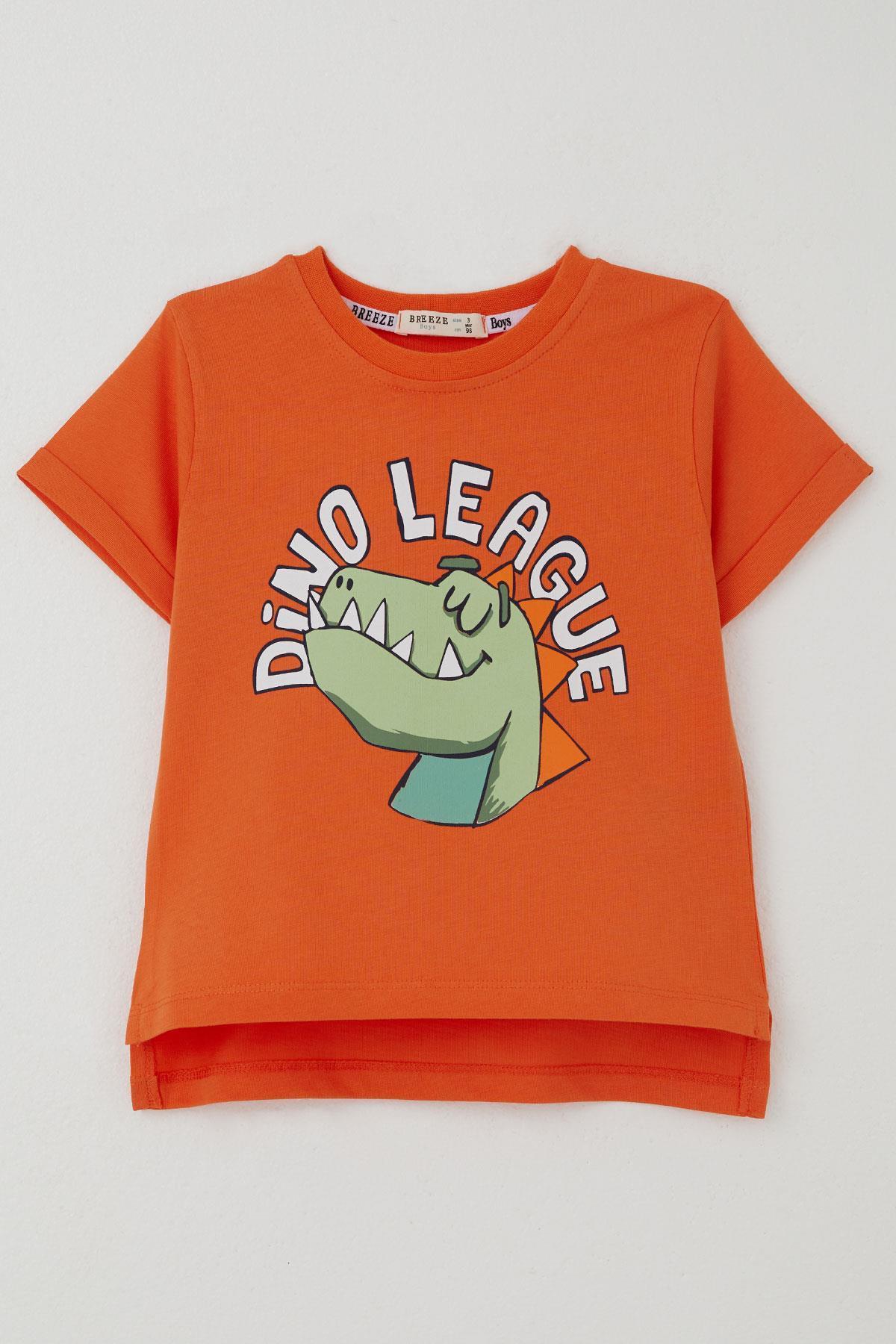 Breeze Erkek Çocuk Tişört Lig Yıldızı Dinozor Baskılı Turuncu (2-6 Yaş)
