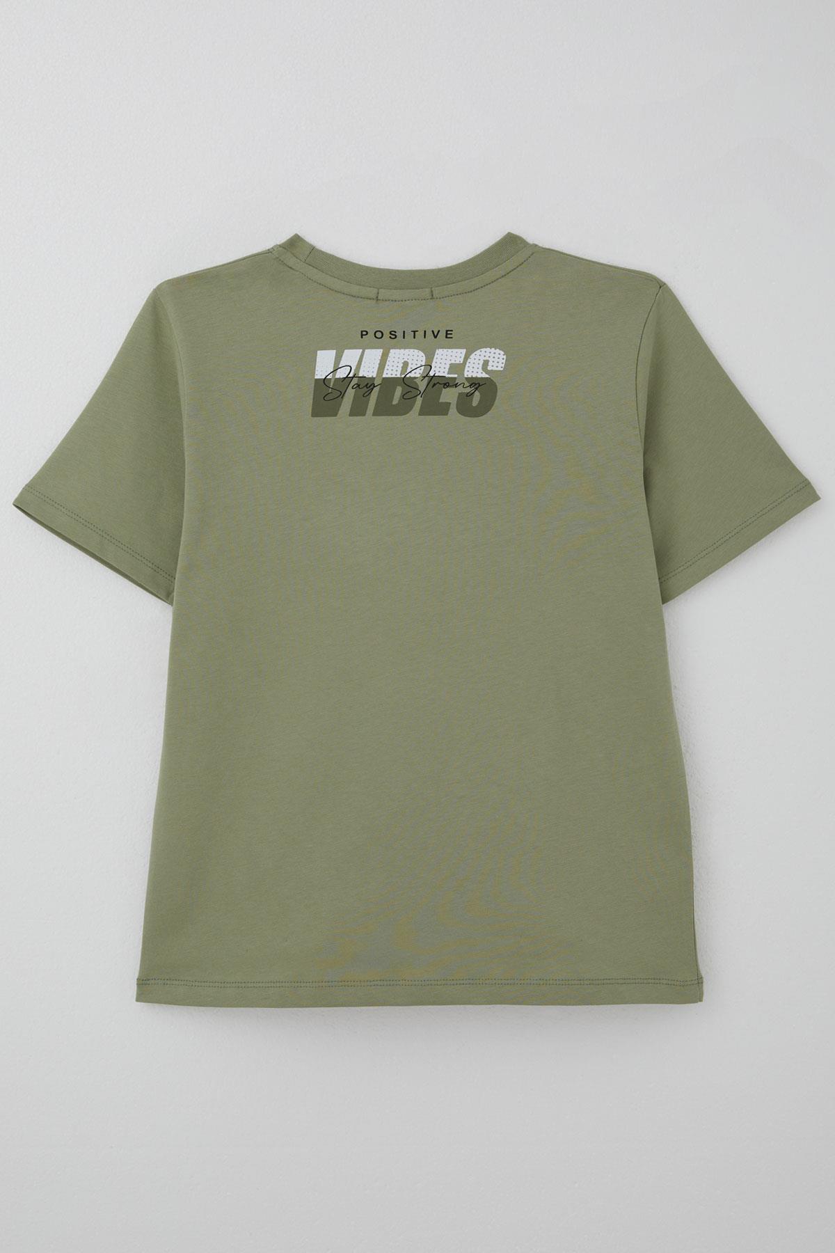 Breeze Erkek Çocuk Tişört Motivasyon Temalı & Sırt Kısmı Yazı Baskı Detaylı Haki Yeşil (9-16 Yaş)