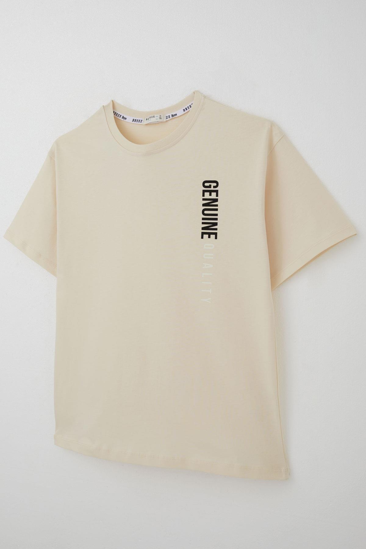 Breeze Erkek Çocuk Tişört Sırt Kısmı Yazı Baskılı Krem (9-14 Yaş)