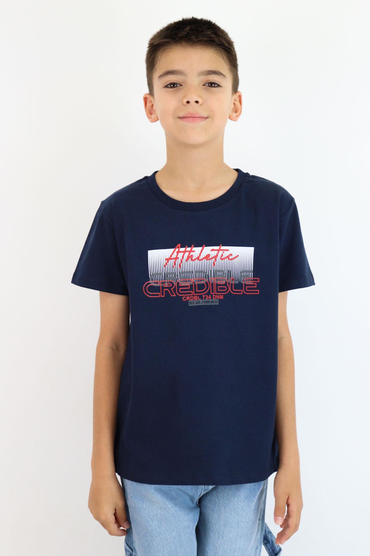 Breeze Erkek Çocuk Tişört Yazı Baskılı Sırt Kısmı Baskı Detaylı Lacivert (10-16 Yaş)